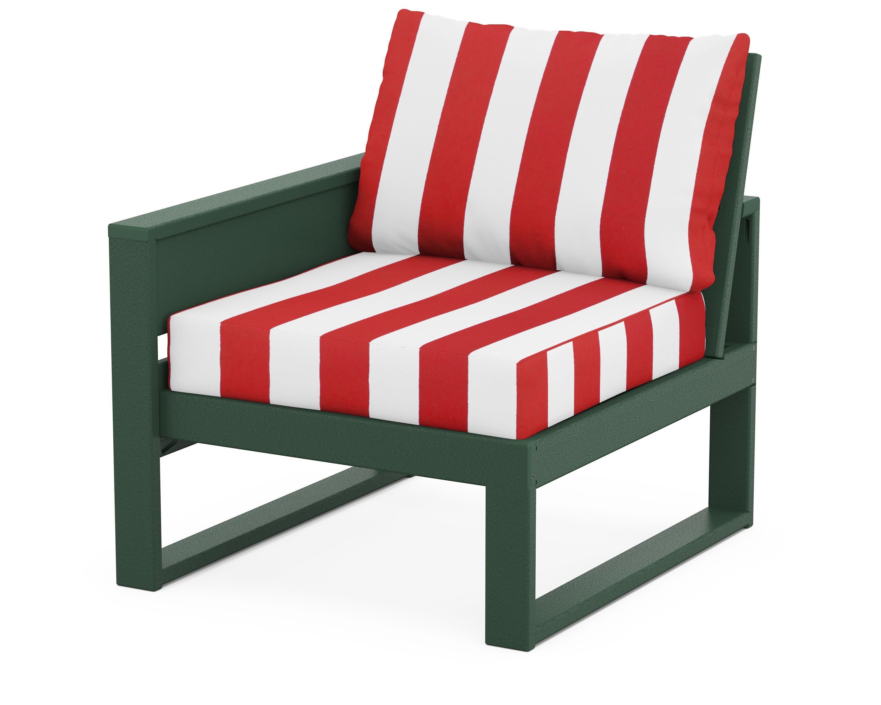 Eastport Modular Left Arm Chair in Rainforest Canopy / Cabana Stripe Crimson