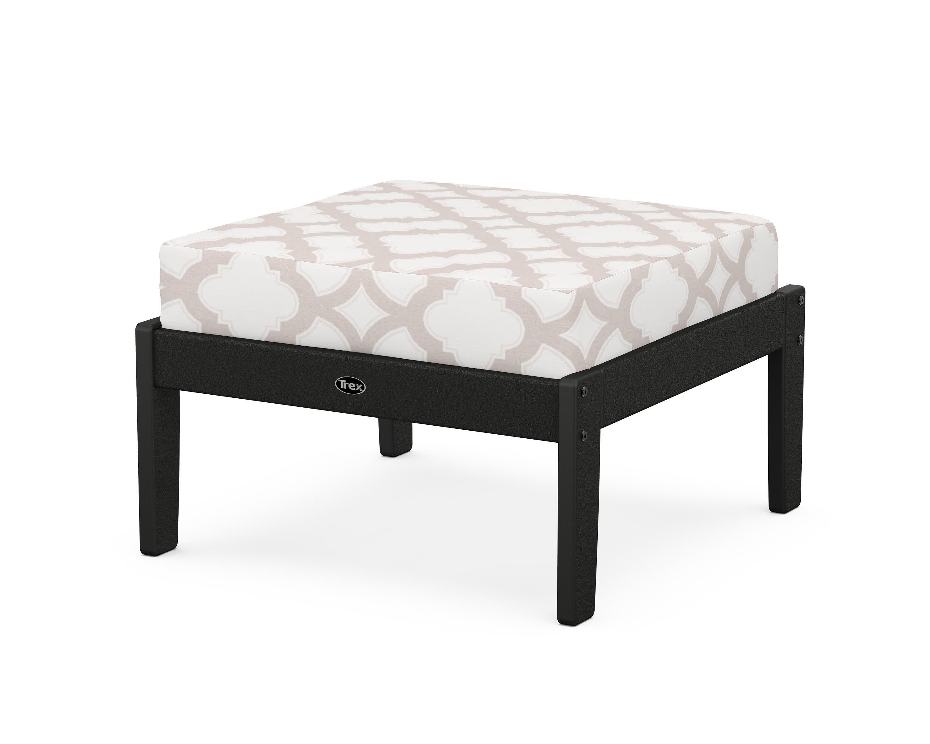 Yacht Club Deep Seating Ottoman in Charcoal Black / Trellis Dune Burlap