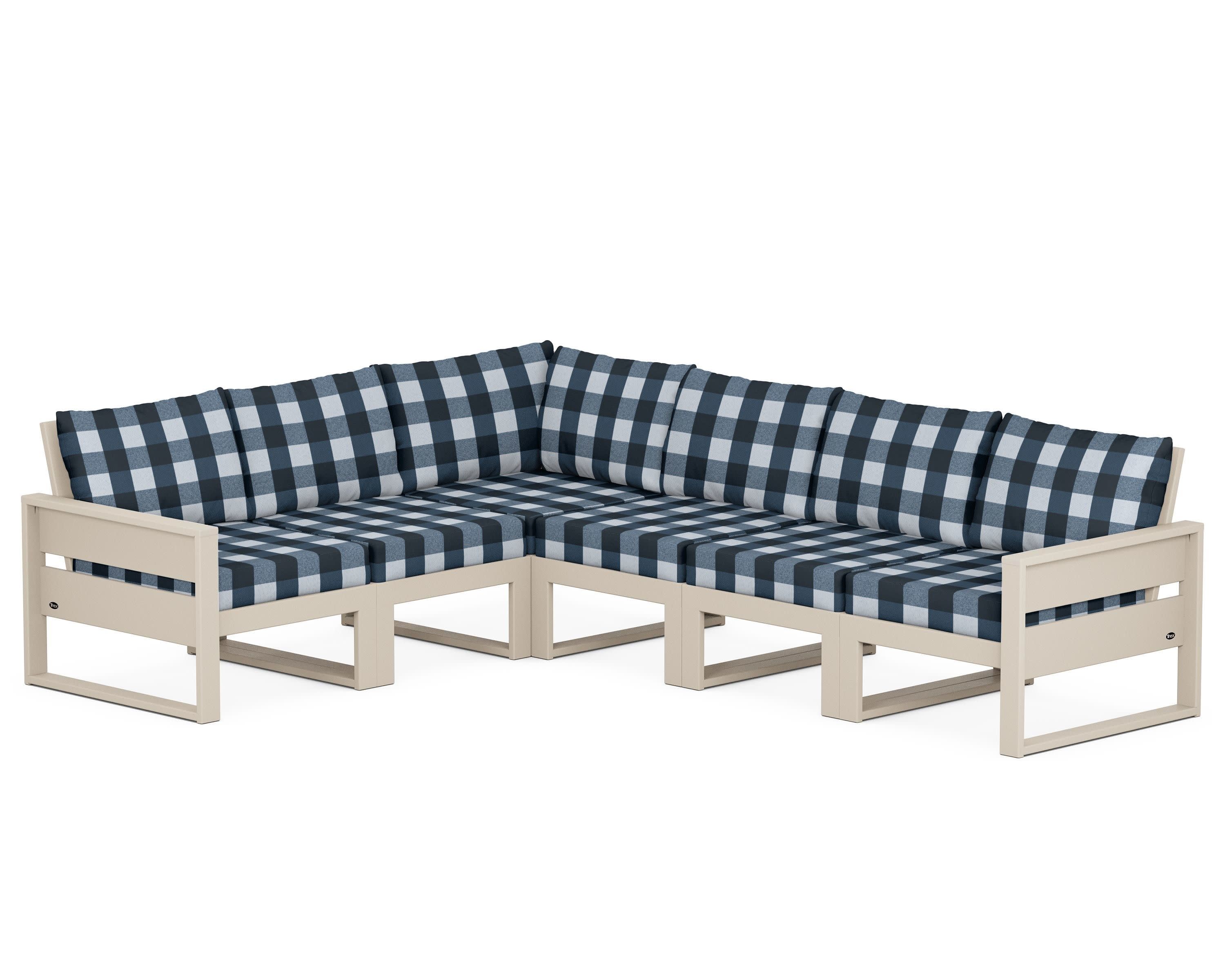 Eastport 6-Piece Sectional in Sand Castle / Buffalo Plaid Marine Indigo