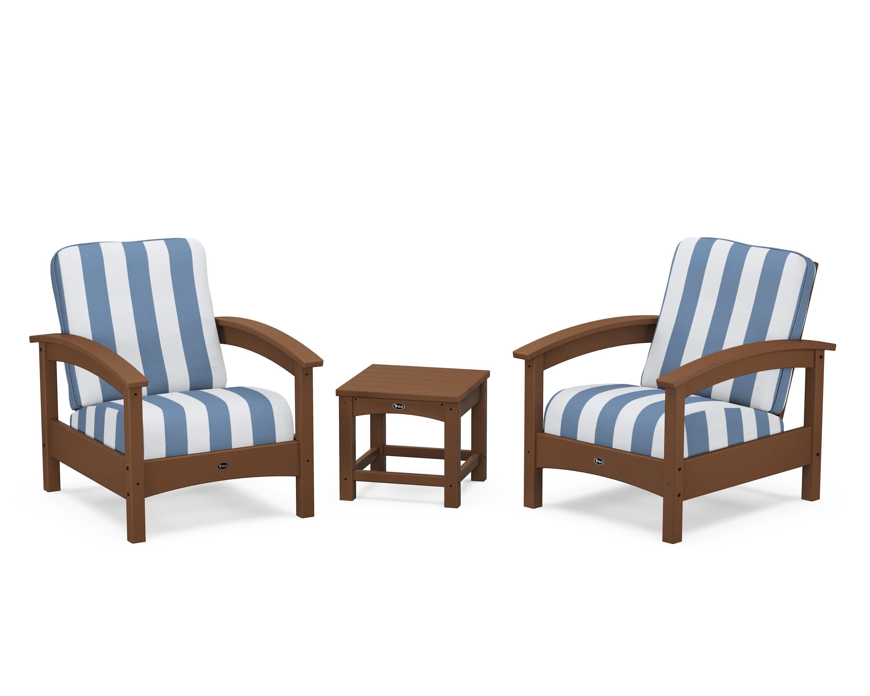 Rockport Club 3-Piece Deep Seating Conversation Set in Tree House / Cabana Stripe Sky Blue