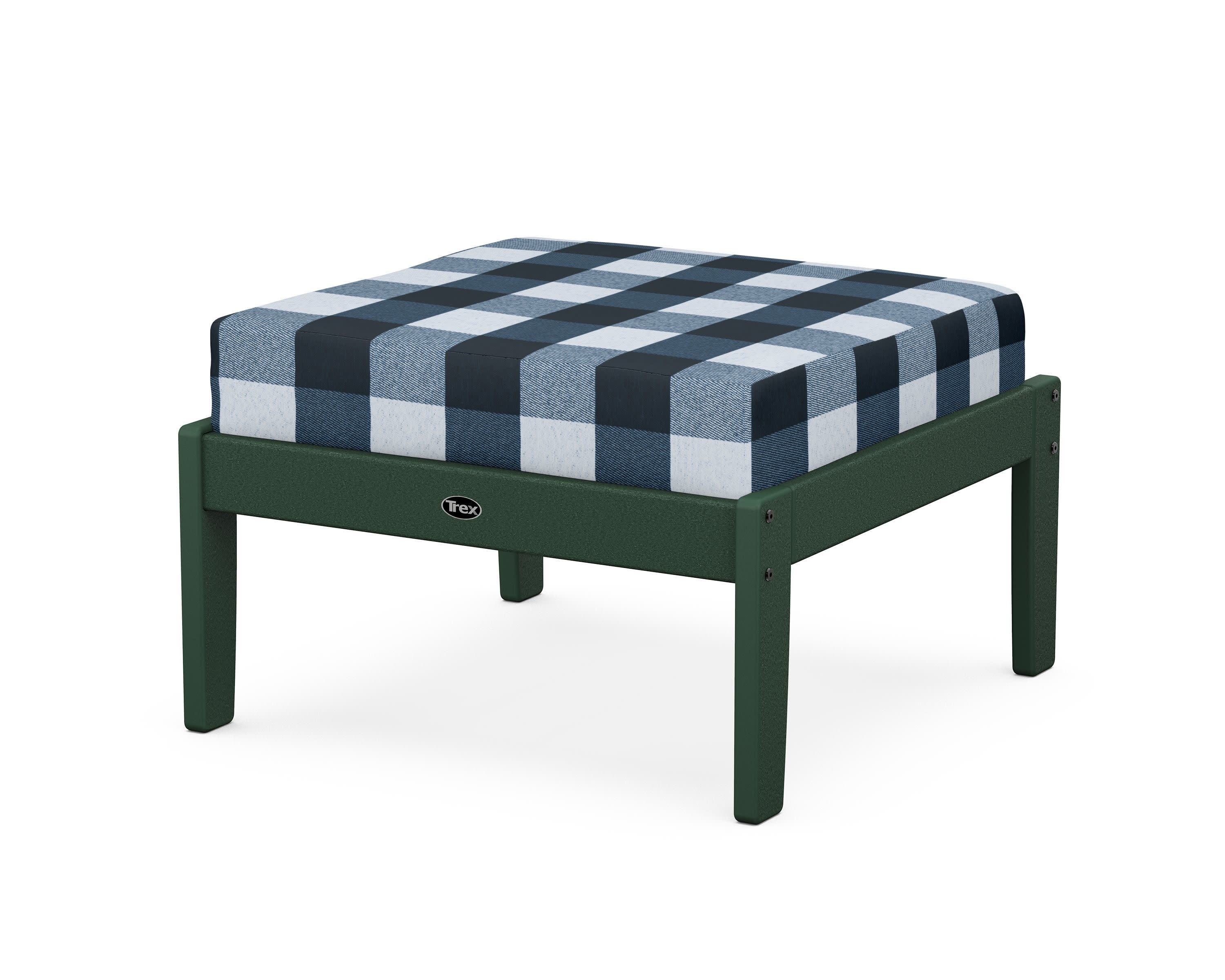 Yacht Club Deep Seating Ottoman in Rainforest Canopy / Buffalo Plaid Marine Indigo