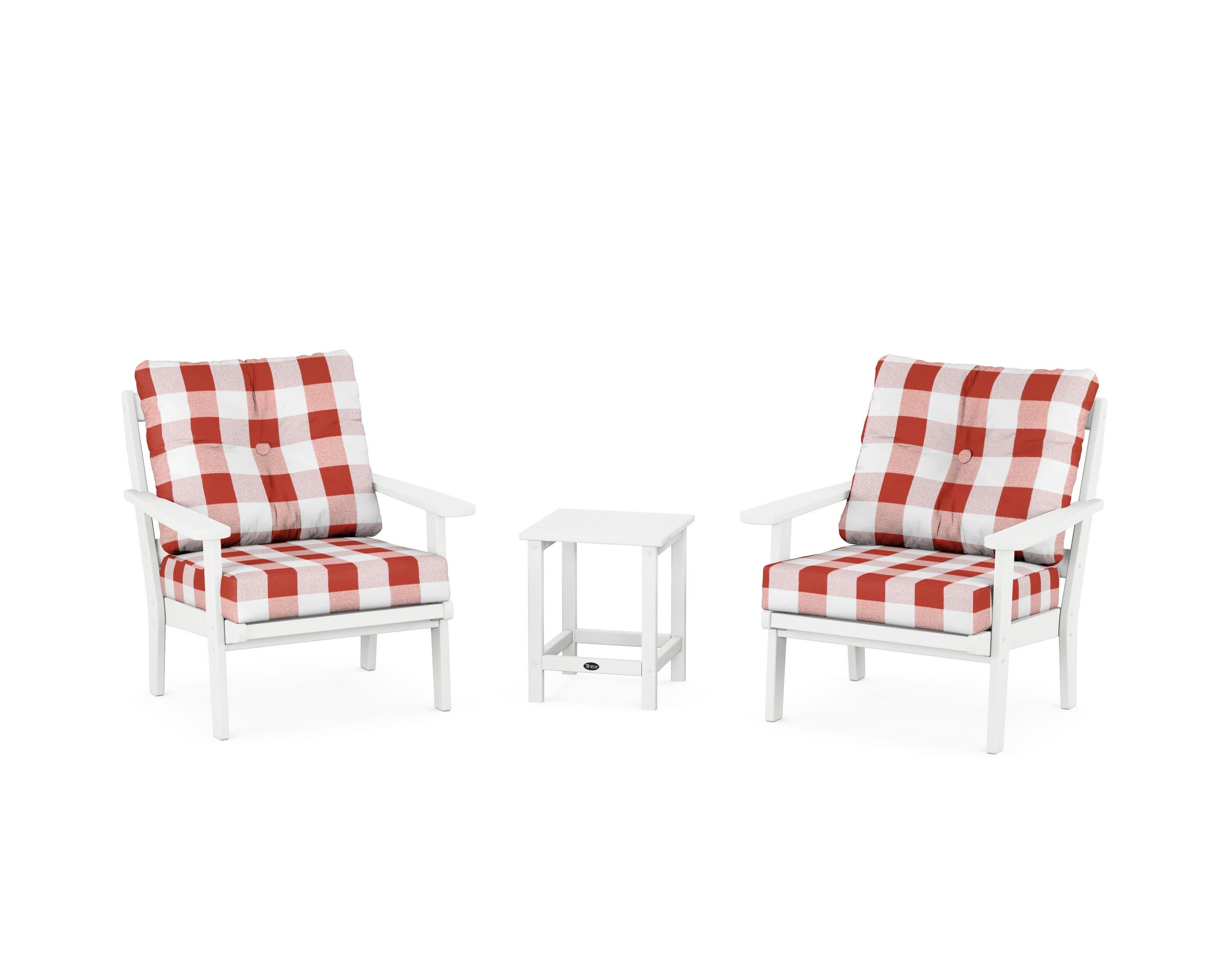 Cape Cod 3-Piece Deep Seating Set in Classic White / Buffalo Plaid Crimson