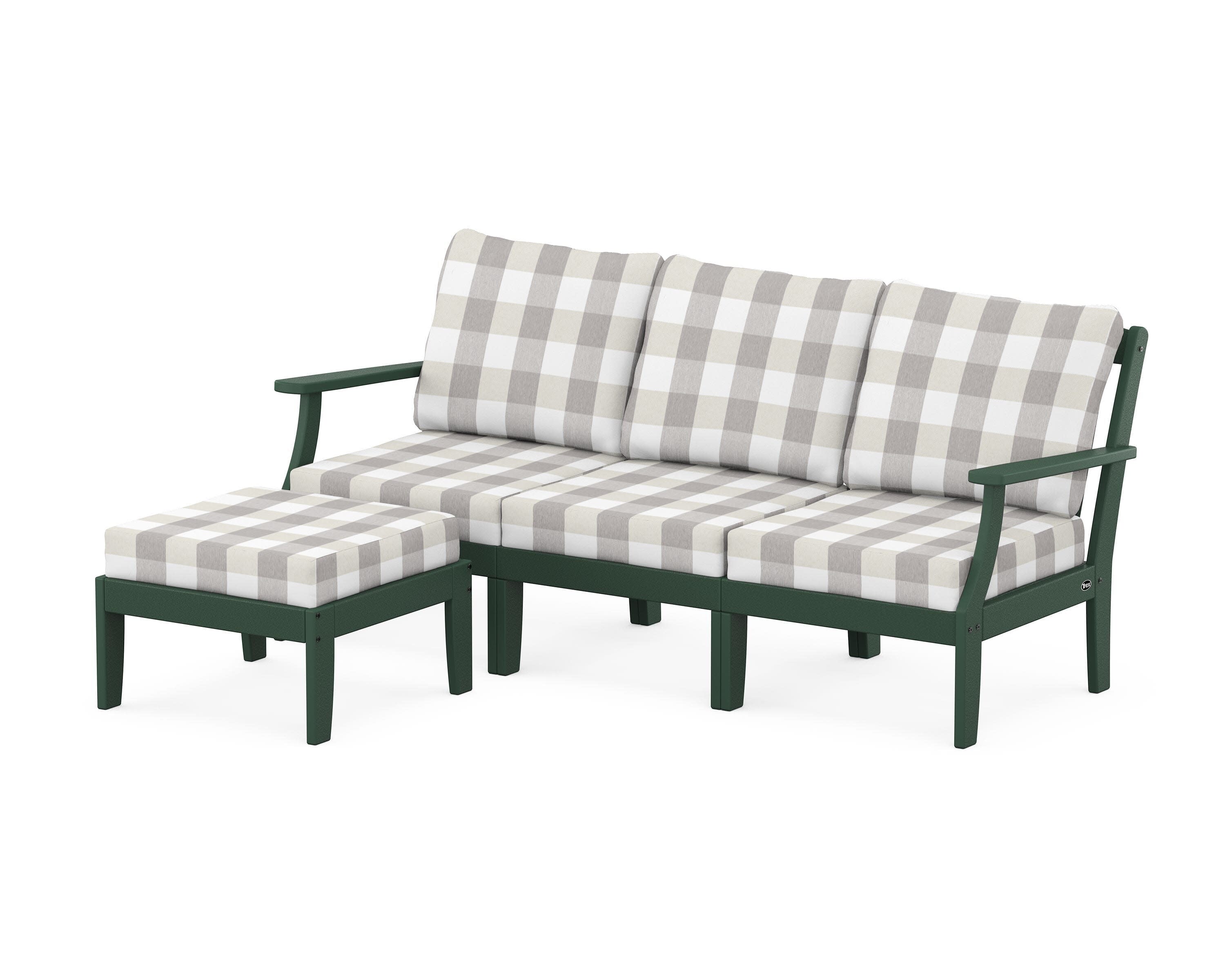 Yacht Club Modular 4-Piece Deep Seating Set with Ottoman in Rainforest Canopy / Buffalo Plaid Grey Mist