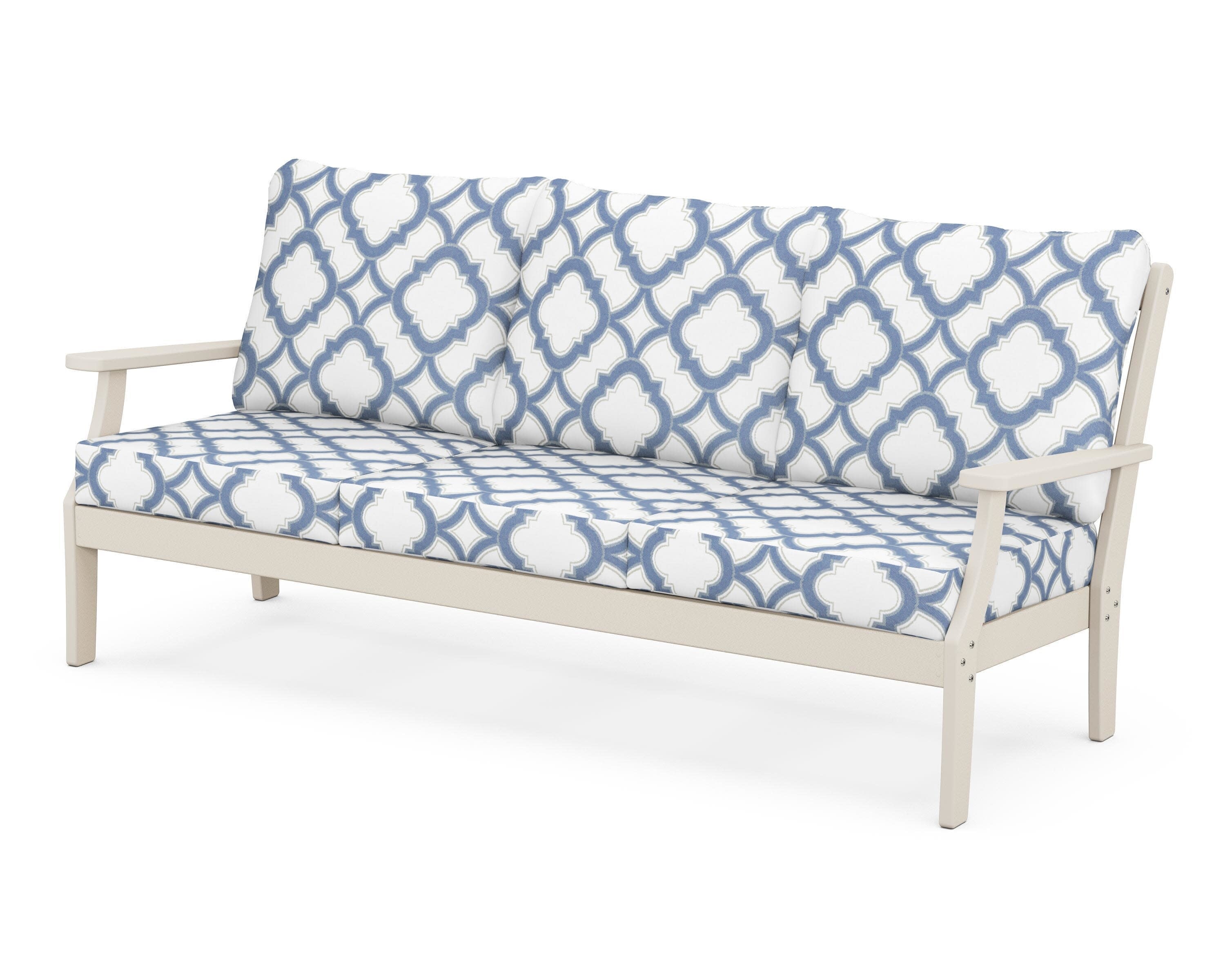 Yacht Club Deep Seating Sofa in Sand Castle / Trellis Sky Blue