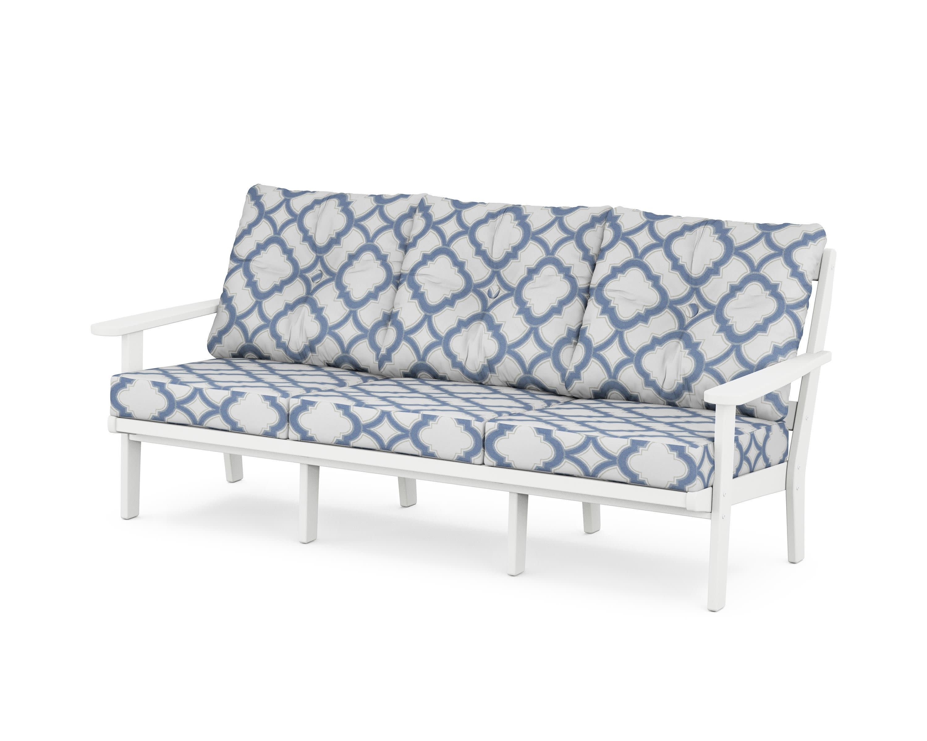 Cape Cod Deep Seating Sofa in Classic White / Trellis Sky Blue