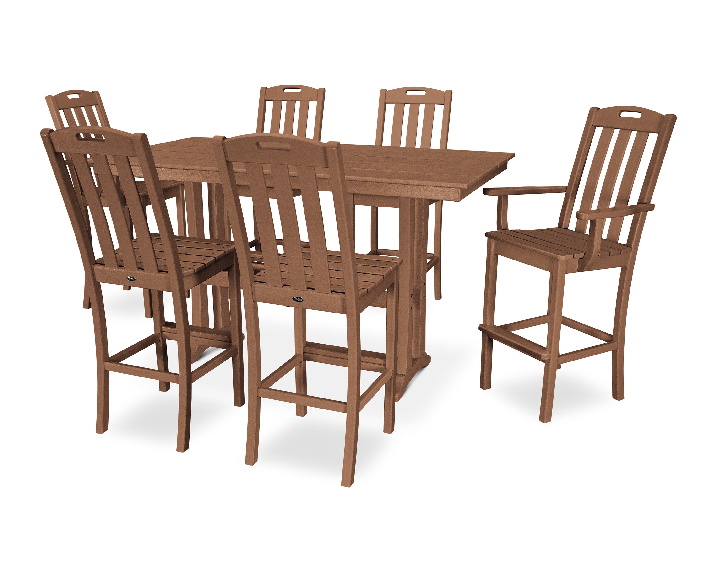 Yacht Club 7-Piece Farmhouse Trestle Bar Set in Tree House