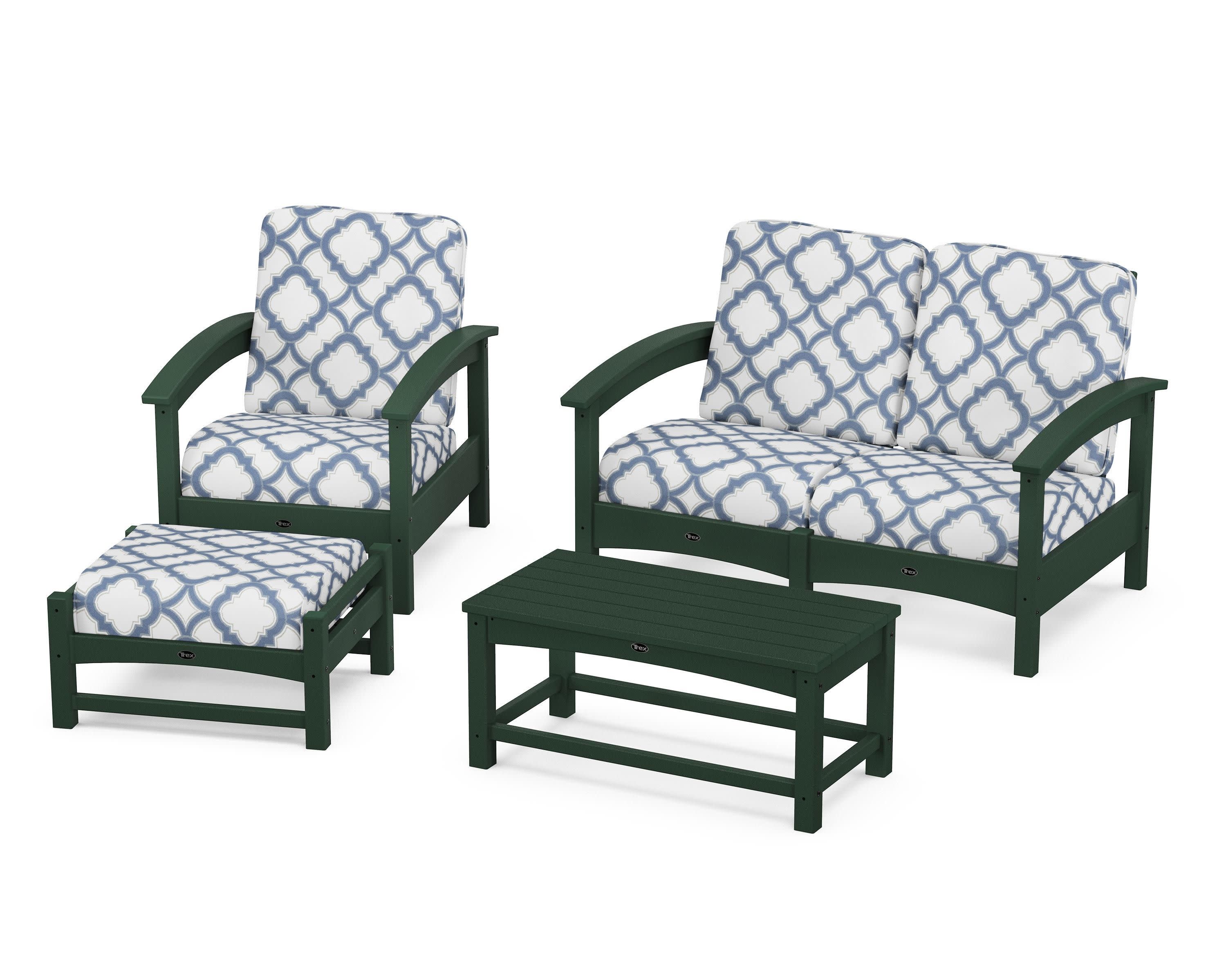 Rockport 4-Piece Deep Seating Conversation Group in Rainforest Canopy / Trellis Sky Blue