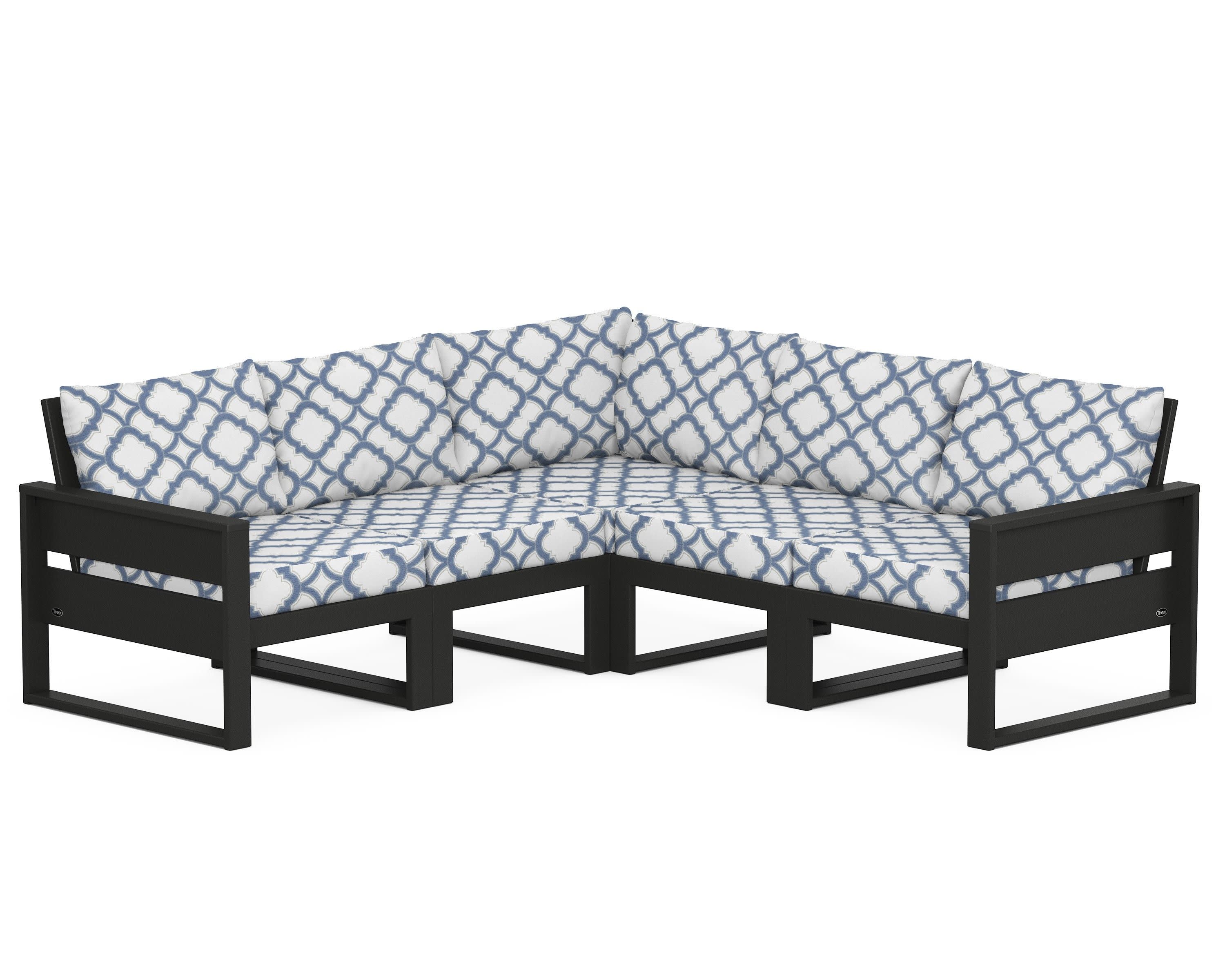 Eastport 5-Piece Sectional in Charcoal Black / Trellis Sky Blue