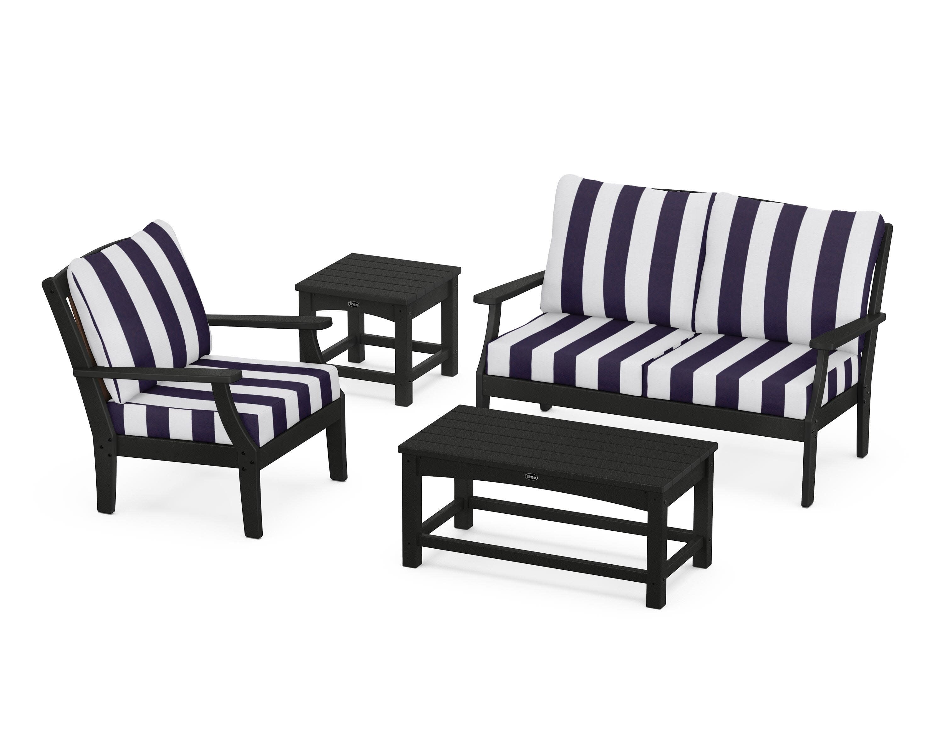 Yacht Club 4-Piece Deep Seating Set in Charcoal Black / Cabana Stripe Navy