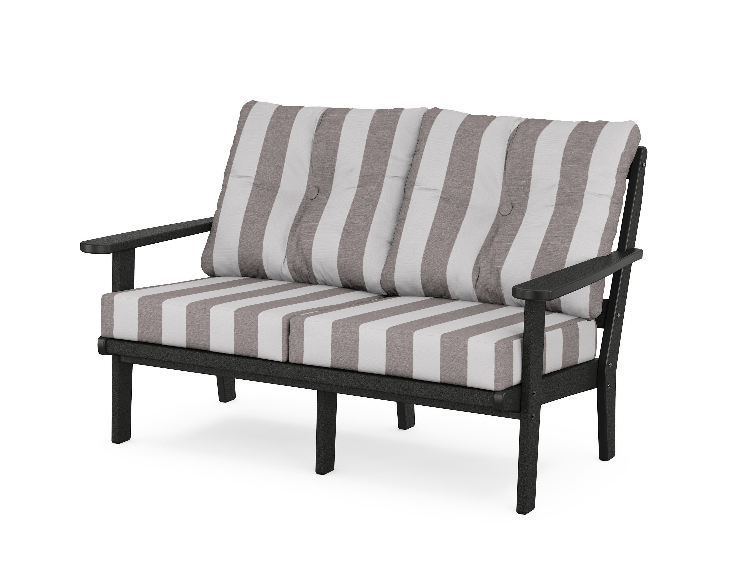 Cape Cod Deep Seating Loveseat in Charcoal Black / Cabana Stripe Grey Mist