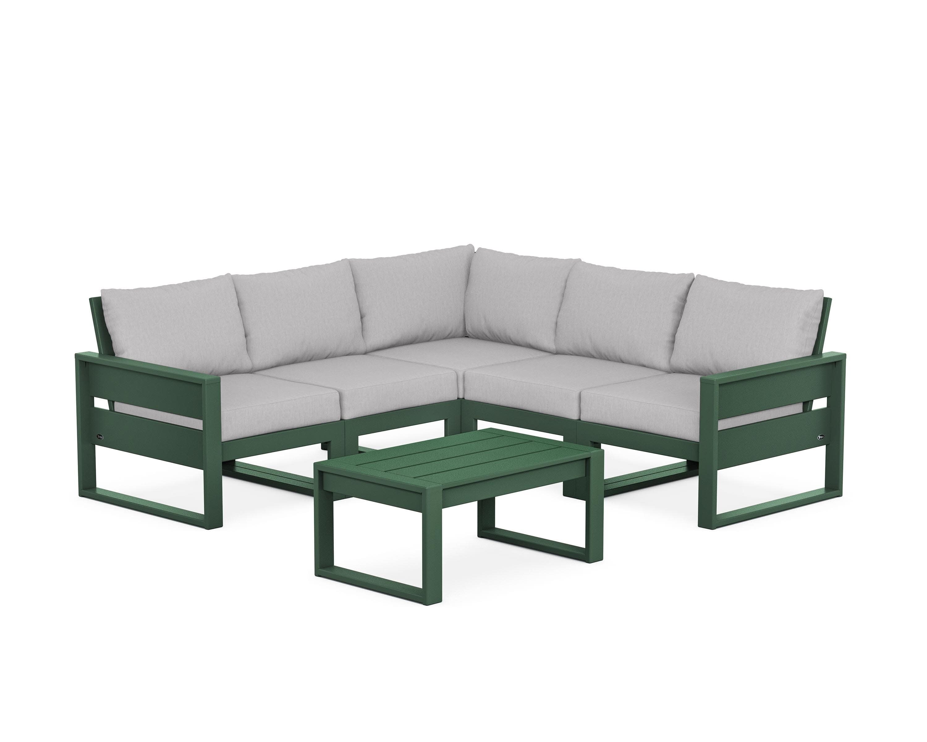 Eastport 6-Piece Deep Seating Sectional + Coffee Table Set in Rainforest Canopy / Granite