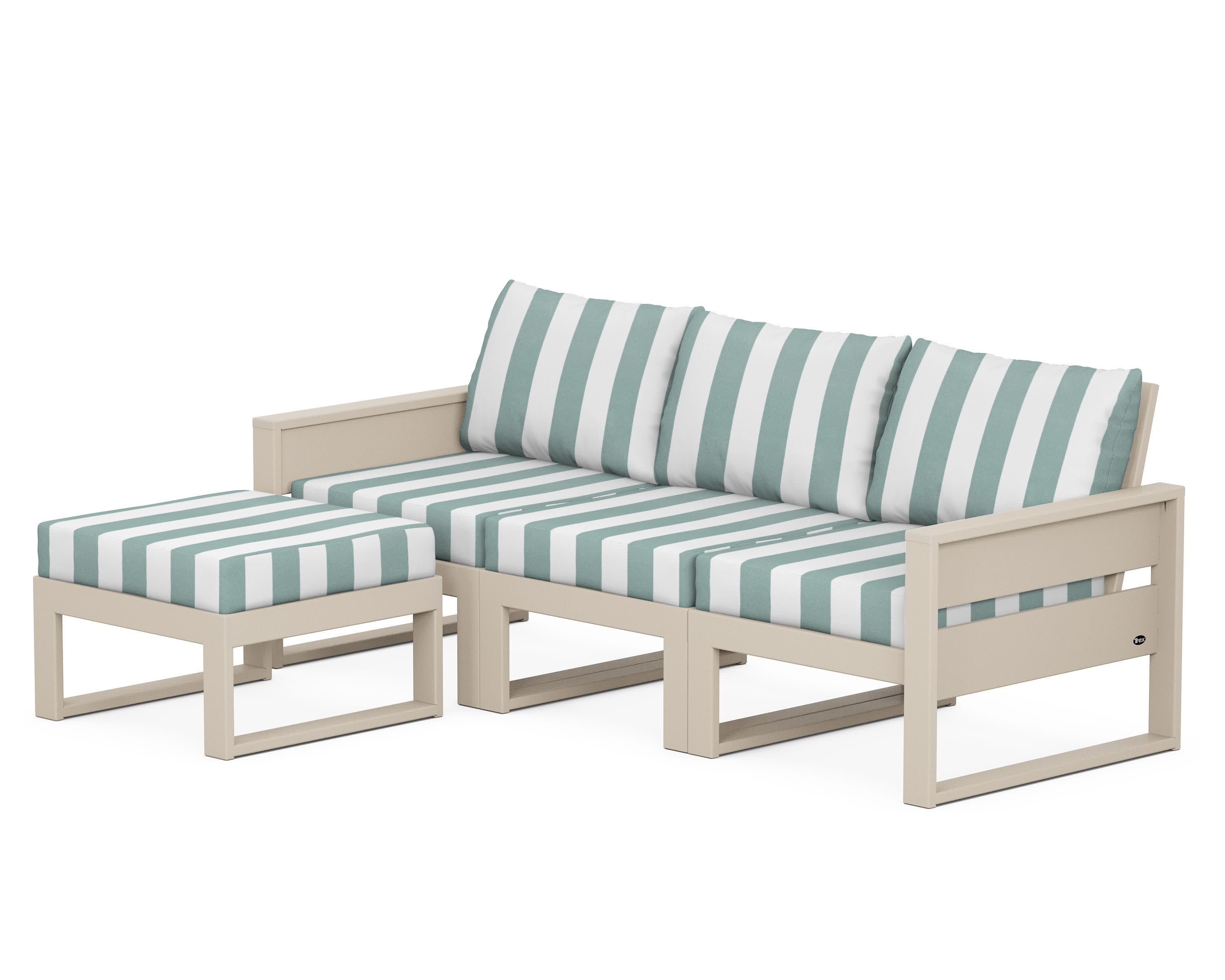 Eastport 4- Piece Sectional with Ottoman in Sand Castle / Cabana Stripe Glacier Spa