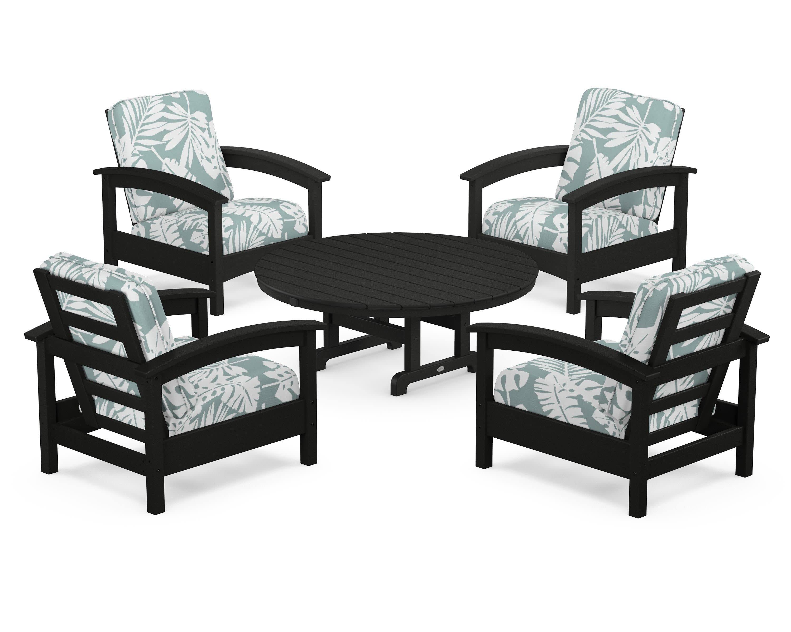 Rockport 5-Piece Deep Seating Set in Charcoal Black / Leaf Glacier Spa