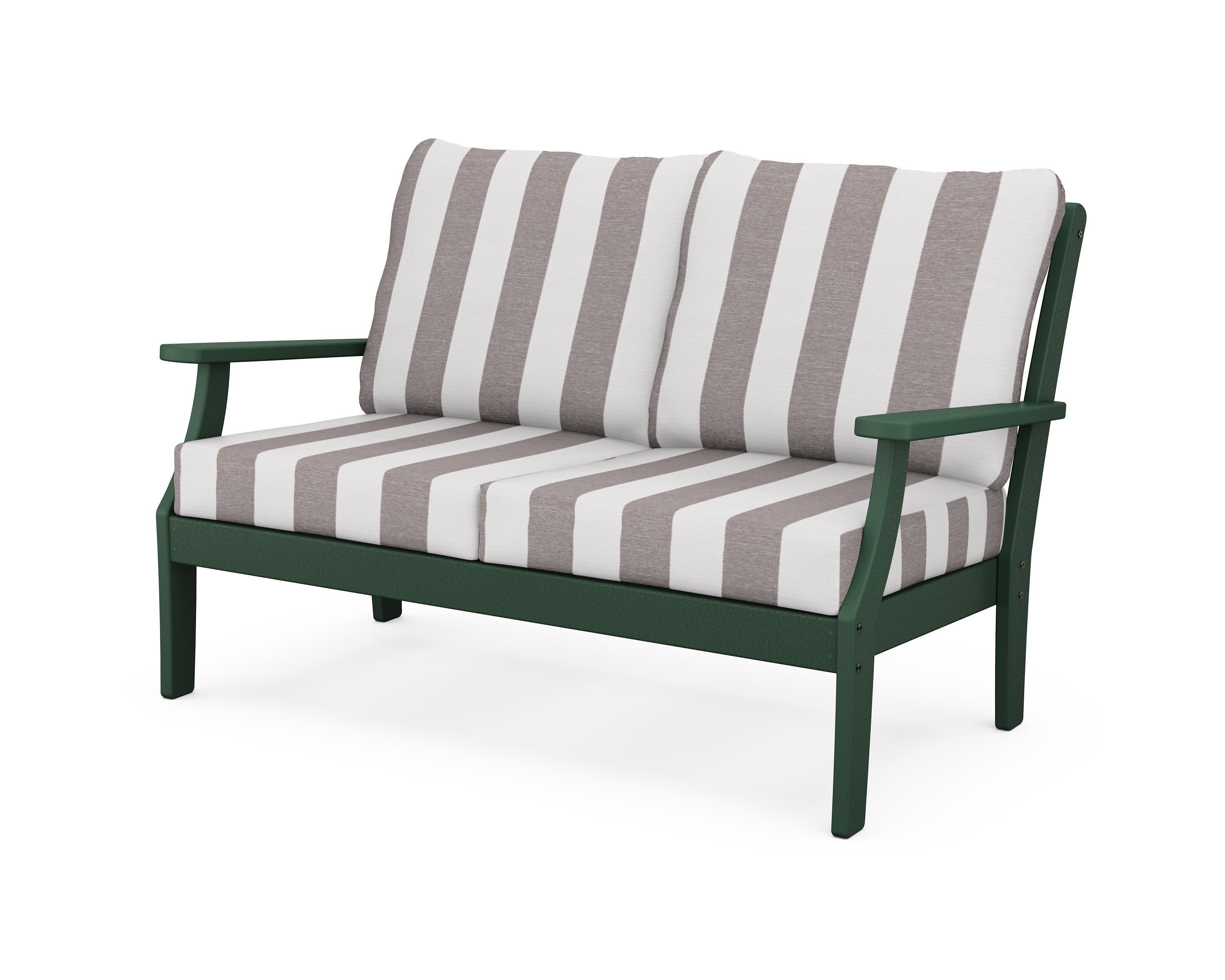 Yacht Club Deep Seating Loveseat in Rainforest Canopy / Cabana Stripe Grey Mist