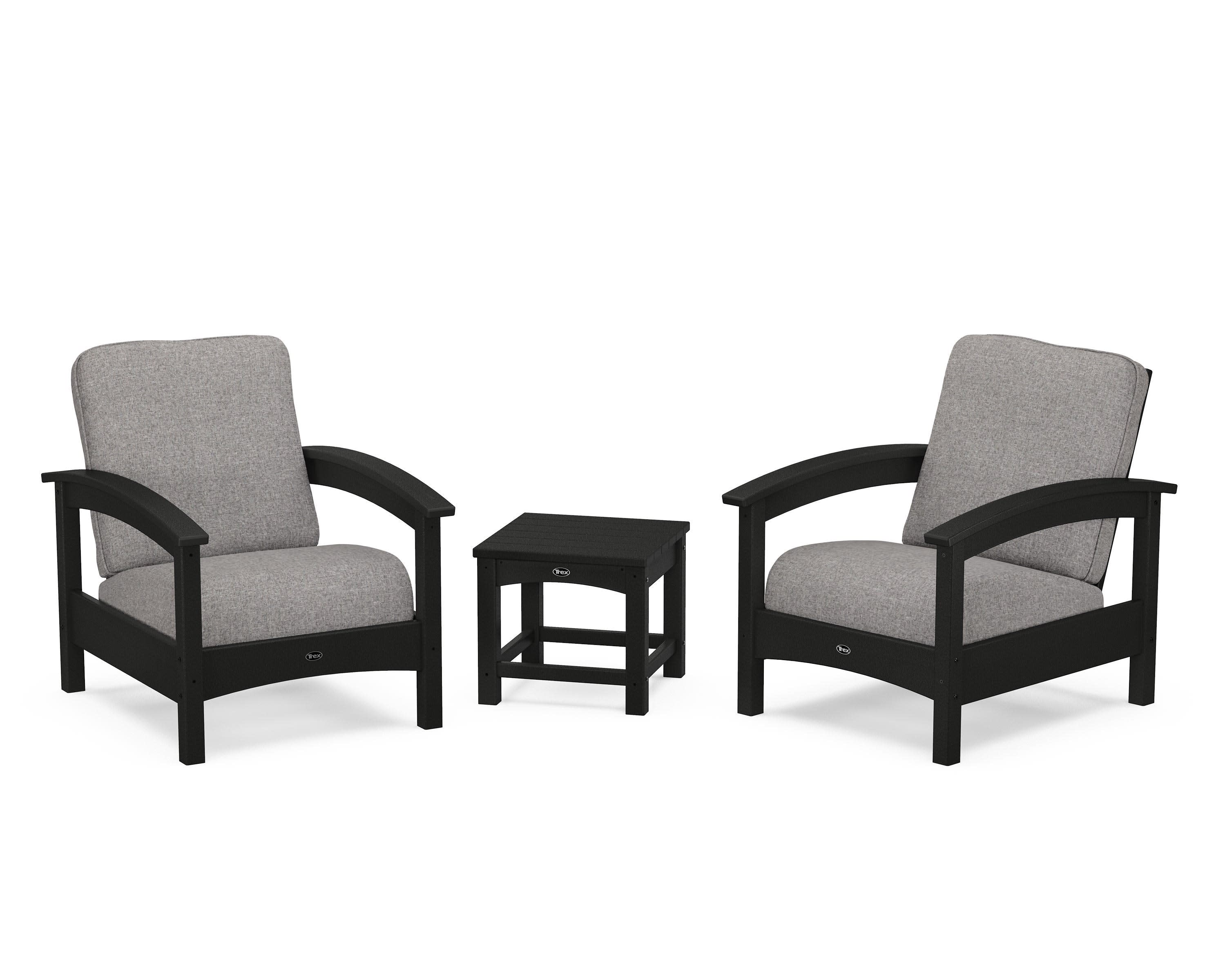 Rockport Club 3-Piece Deep Seating Conversation Set in Charcoal Black / Grey Mist