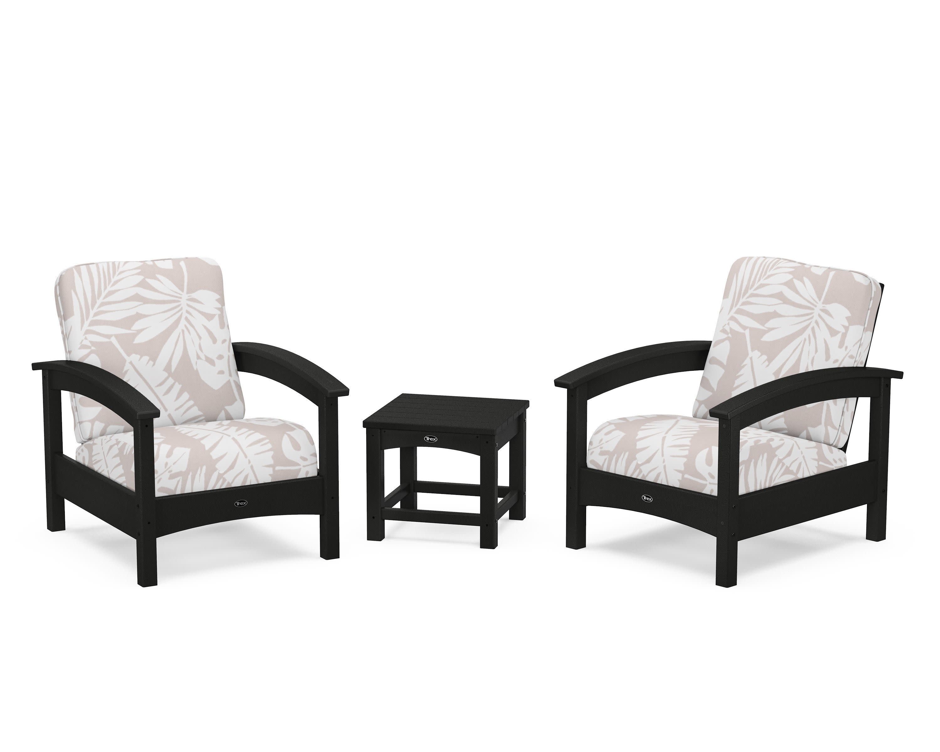 Rockport Club 3-Piece Deep Seating Conversation Set in Charcoal Black / Leaf Dune Burlap