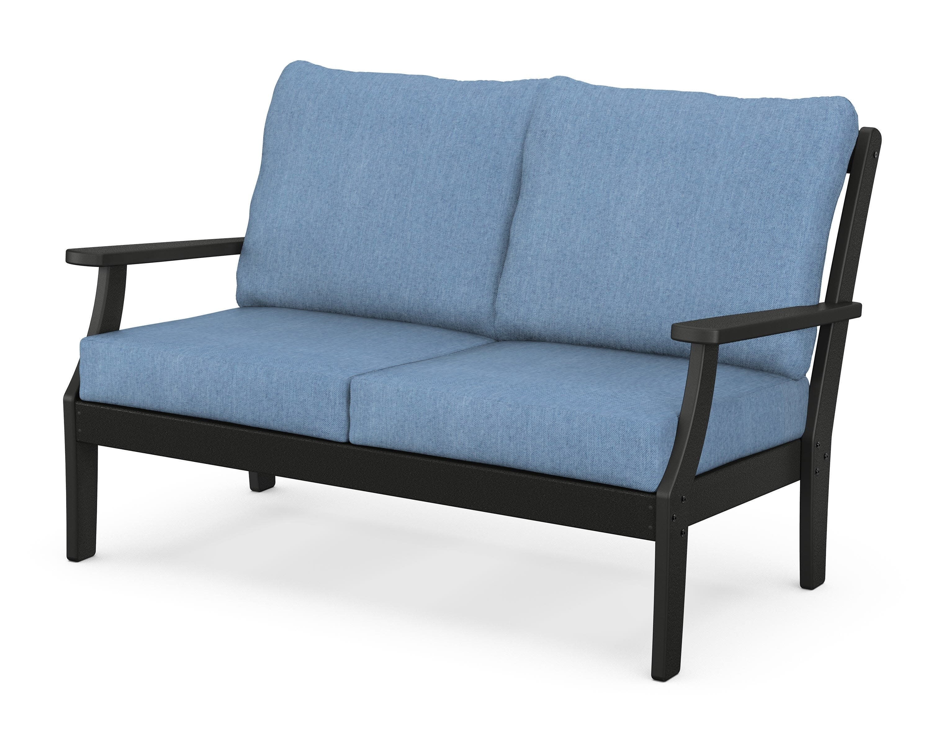 Yacht Club Deep Seating Loveseat in Charcoal Black / Sky Blue