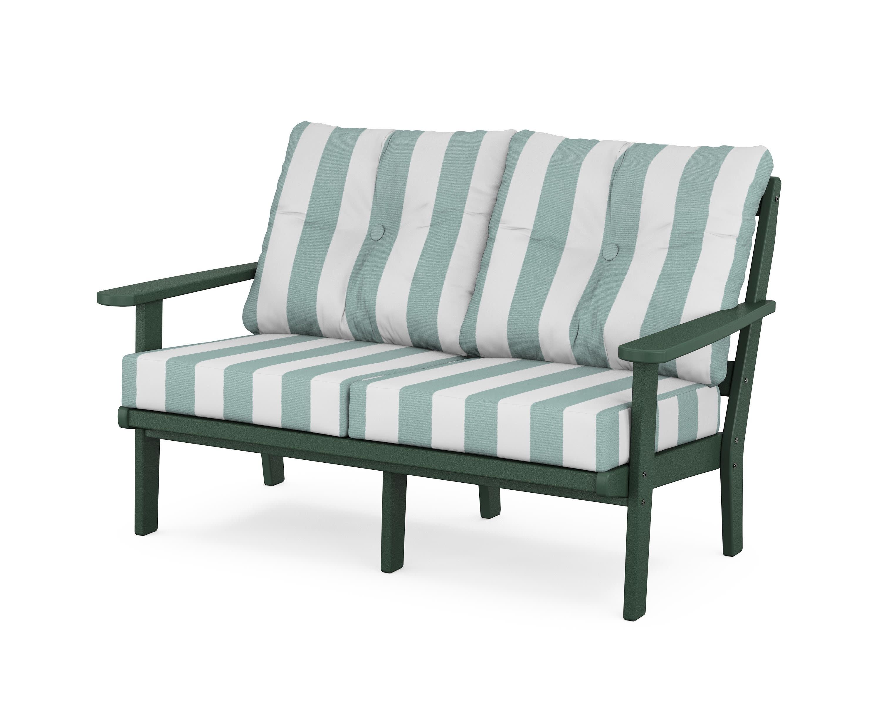 Cape Cod Deep Seating Loveseat in Rainforest Canopy / Cabana Stripe Glacier Spa