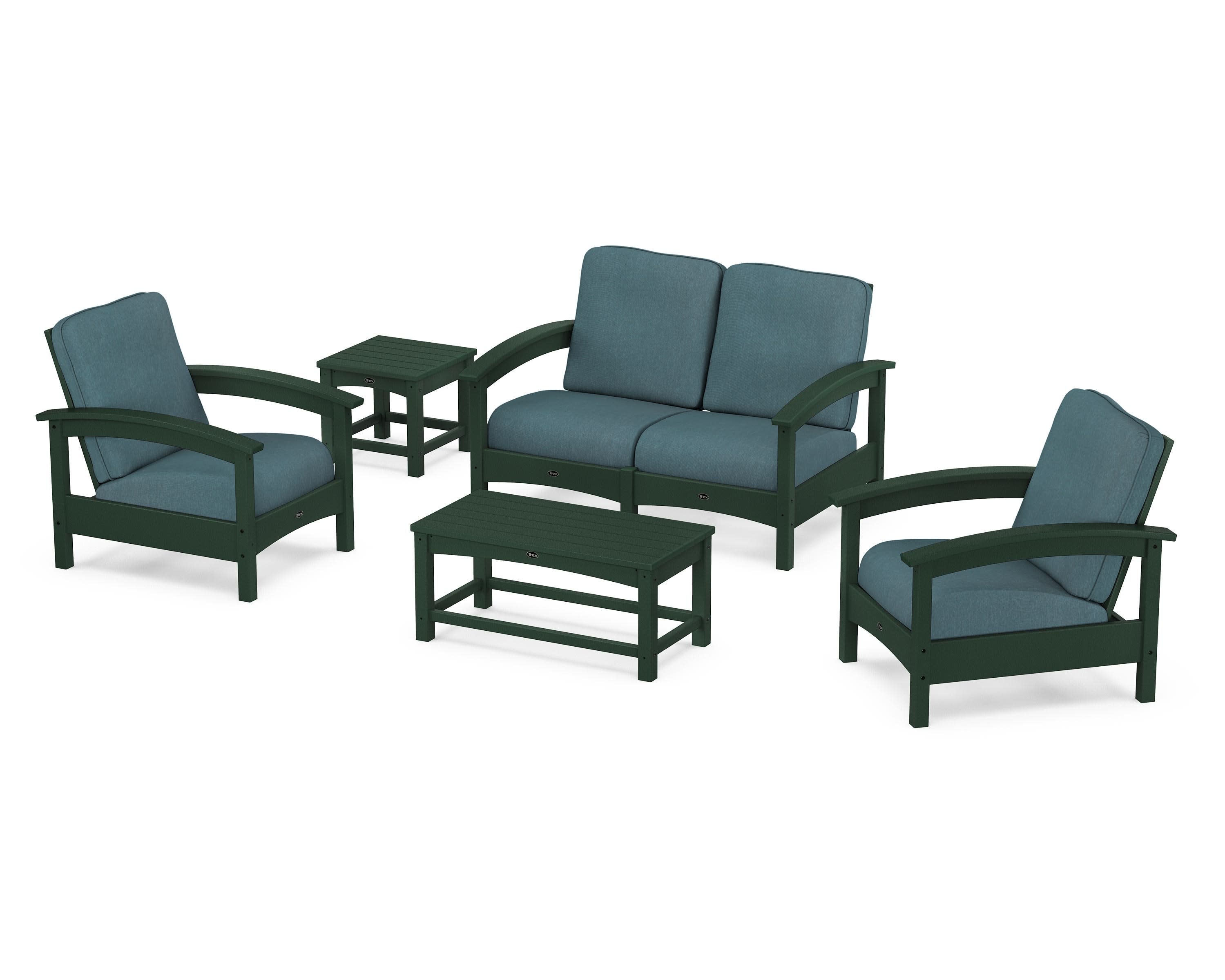 Rockport Club 6-Piece Deep Seating Conversation Set in Rainforest Canopy / Ocean Teal