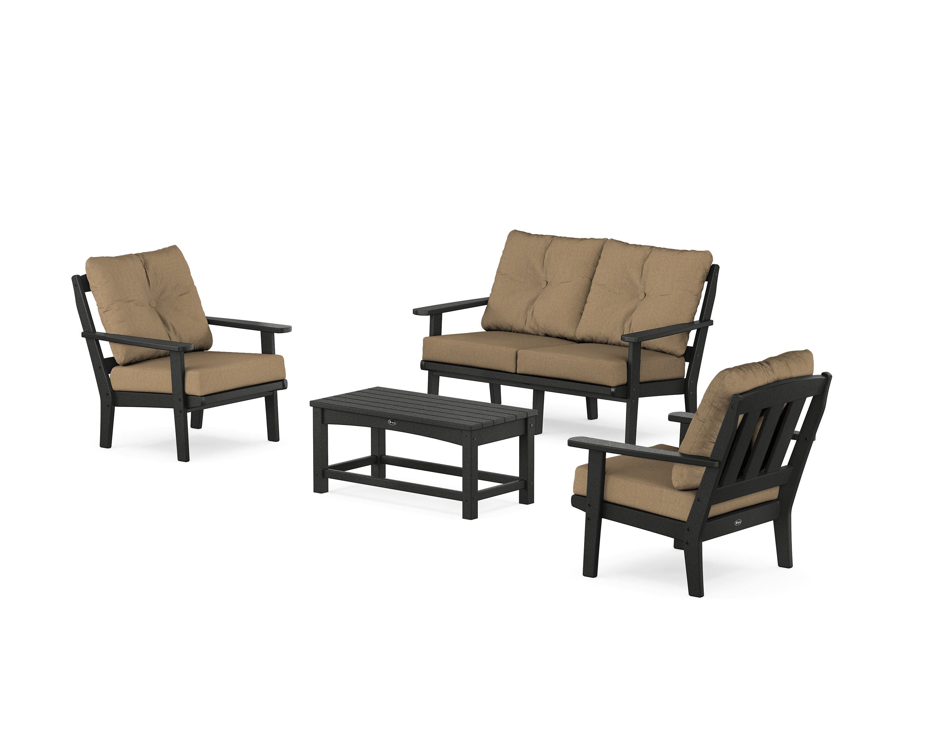 Cape Cod 4-Piece Deep Seating Set with Loveseat in Charcoal Black / Sesame