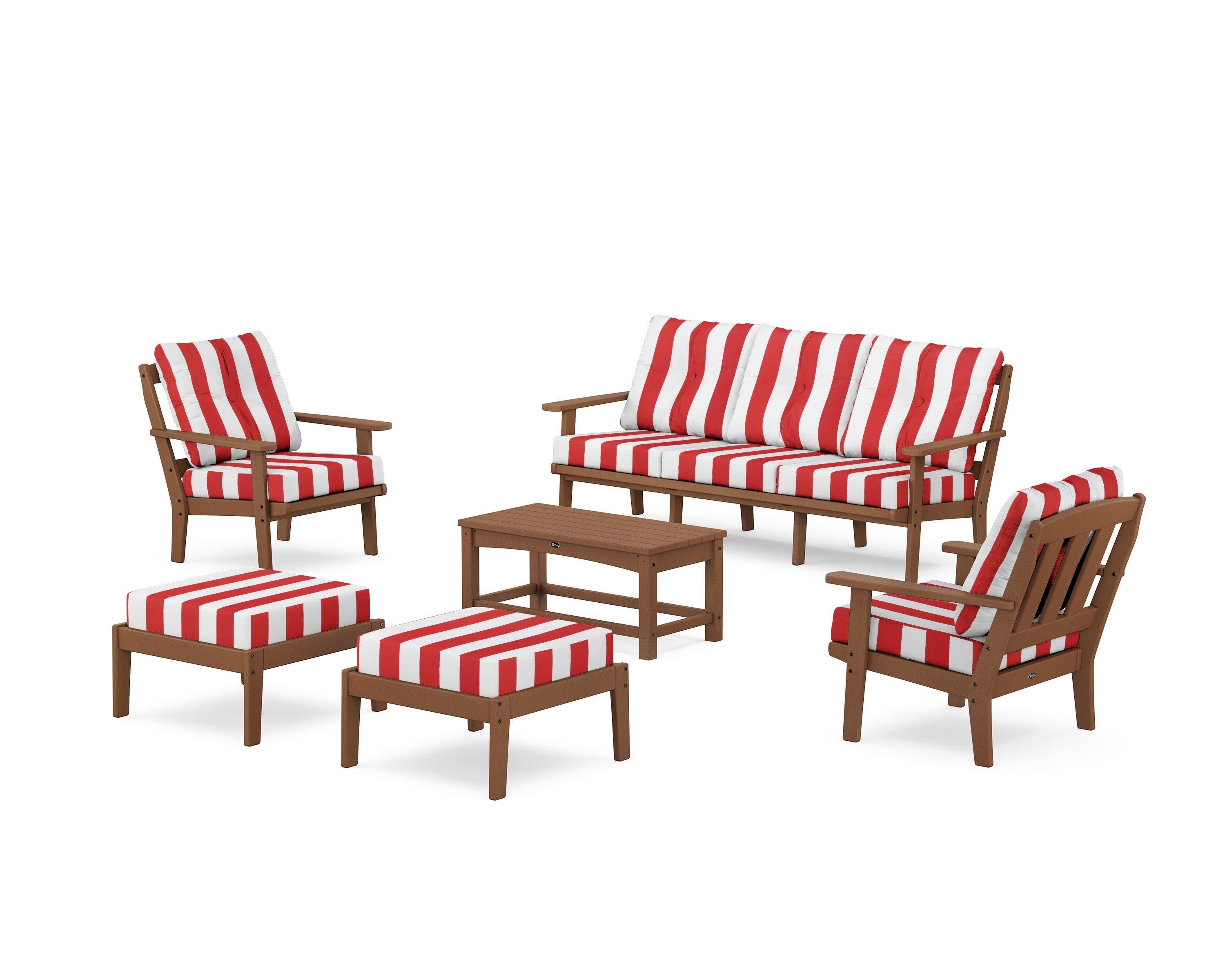 Cape Cod 6-Piece Lounge Sofa Set in Tree House / Cabana Stripe Crimson