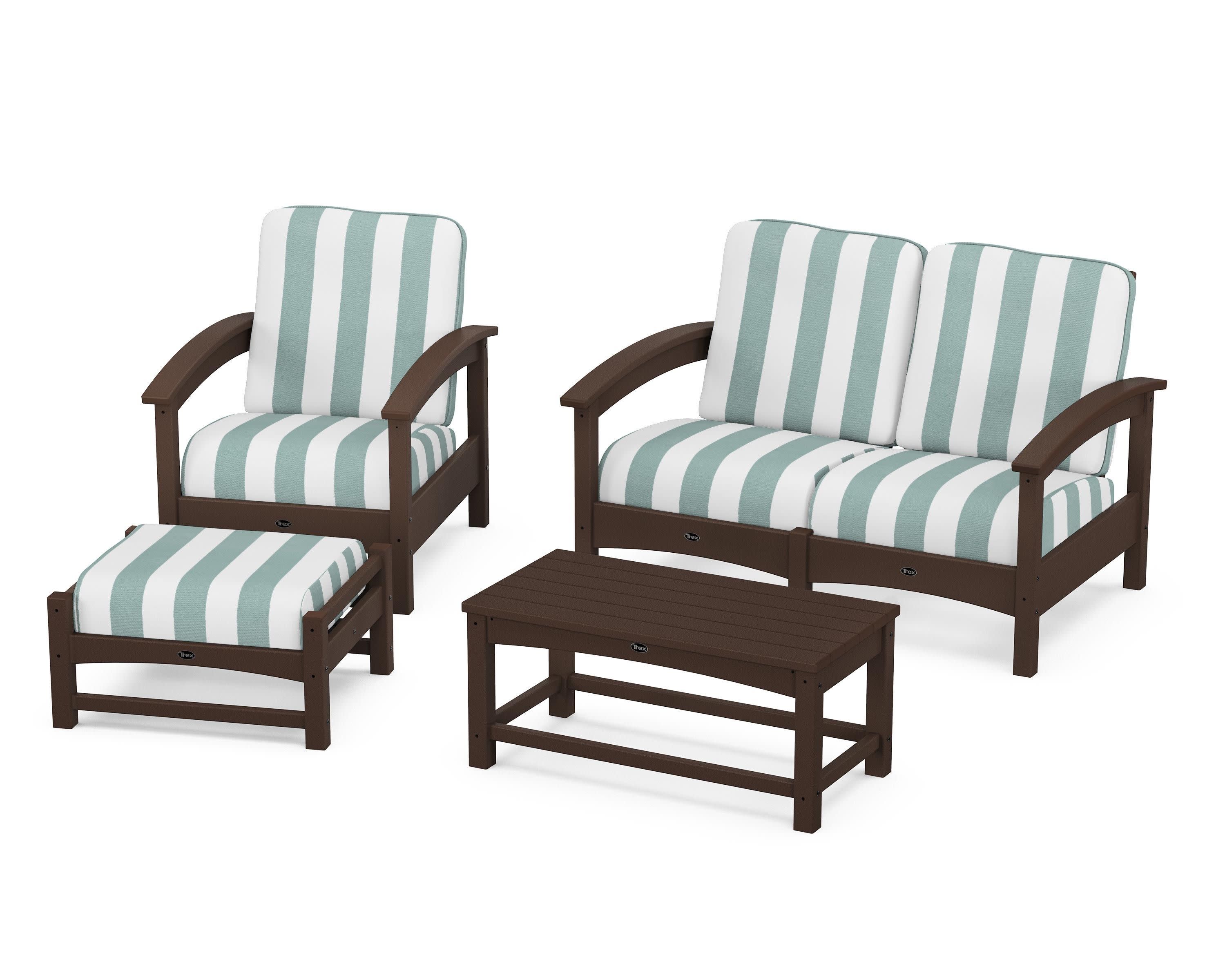 Rockport 4-Piece Deep Seating Conversation Group in Vintage Lantern / Cabana Stripe Glacier Spa