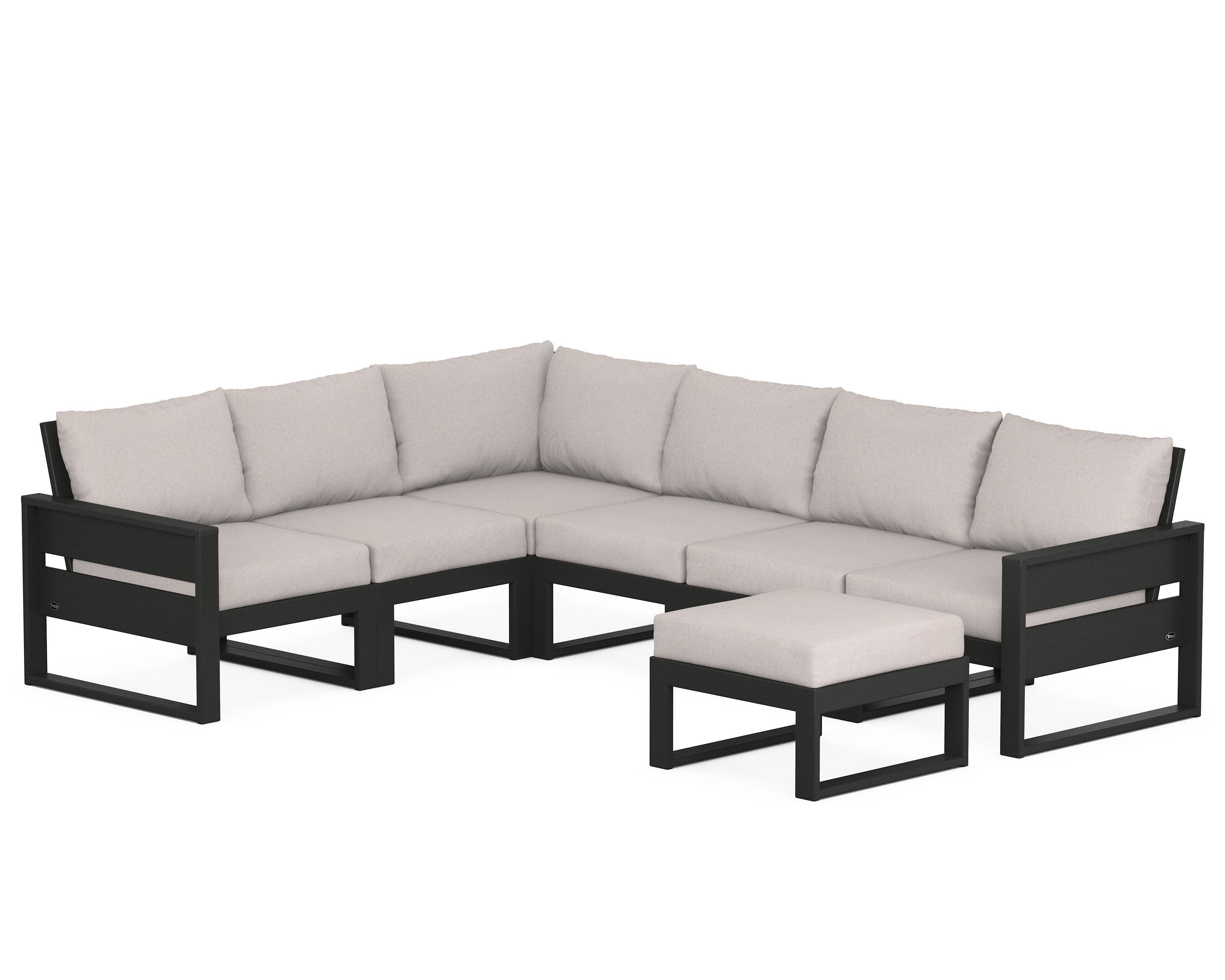 Eastport 6-Piece Sectional with Ottoman in Charcoal Black / Dune Burlap