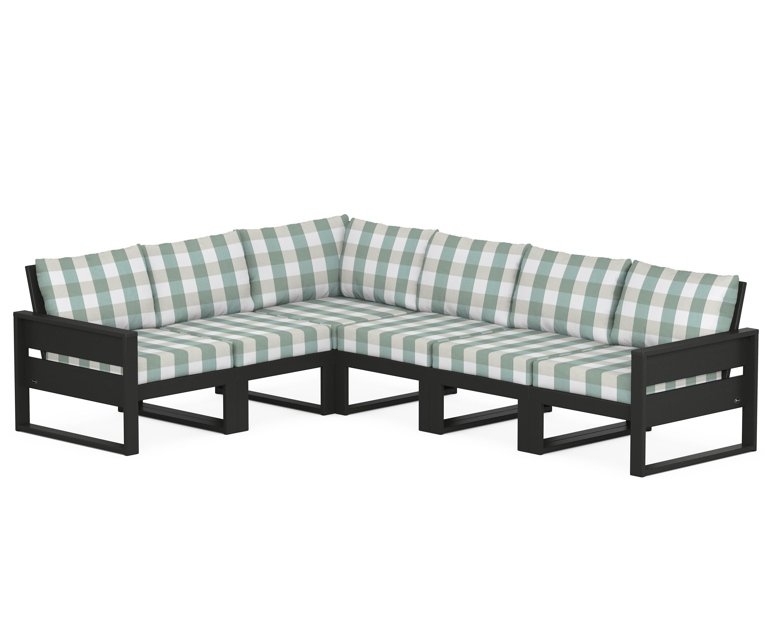 Eastport 6-Piece Sectional in Charcoal Black / Buffalo Plaid Glacier Spa