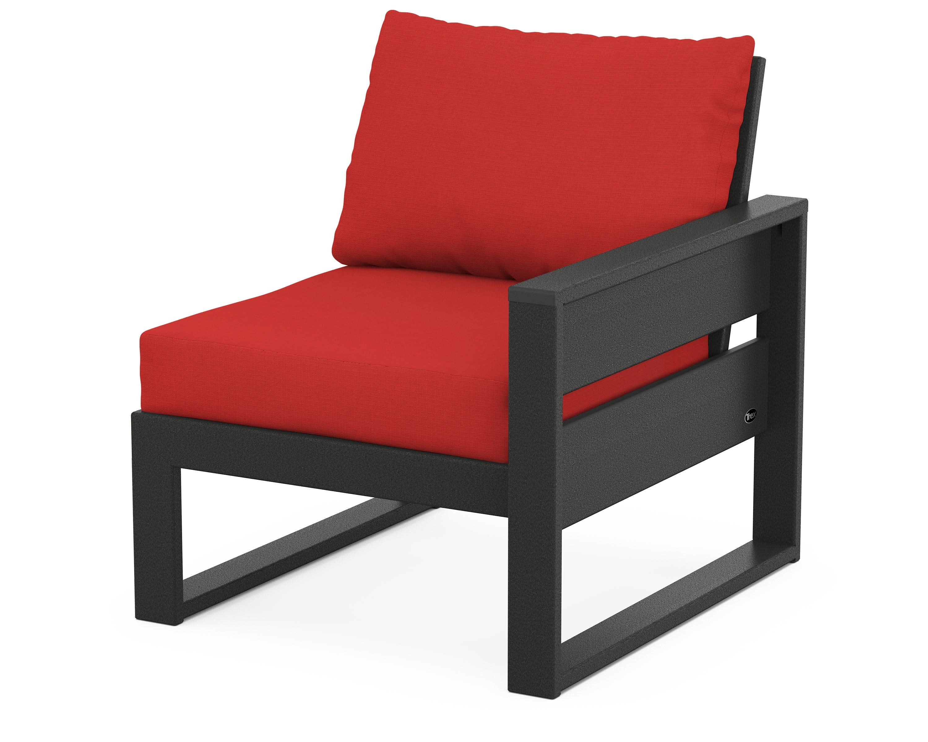 Eastport Modular Right Arm Chair in Charcoal Black / Crimson Linen