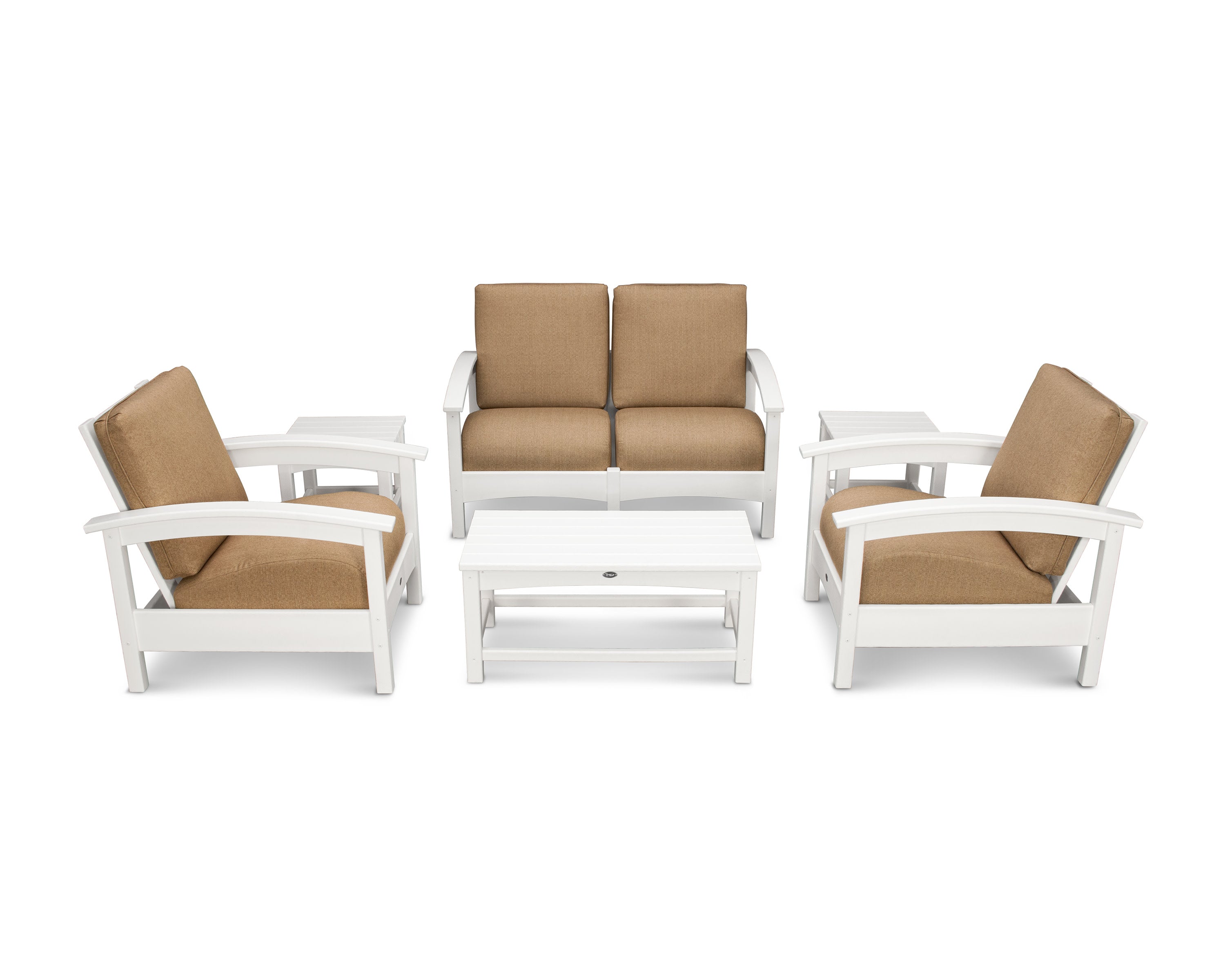 Rockport Club 6-Piece Deep Seating Conversation Set in Classic White / Sesame