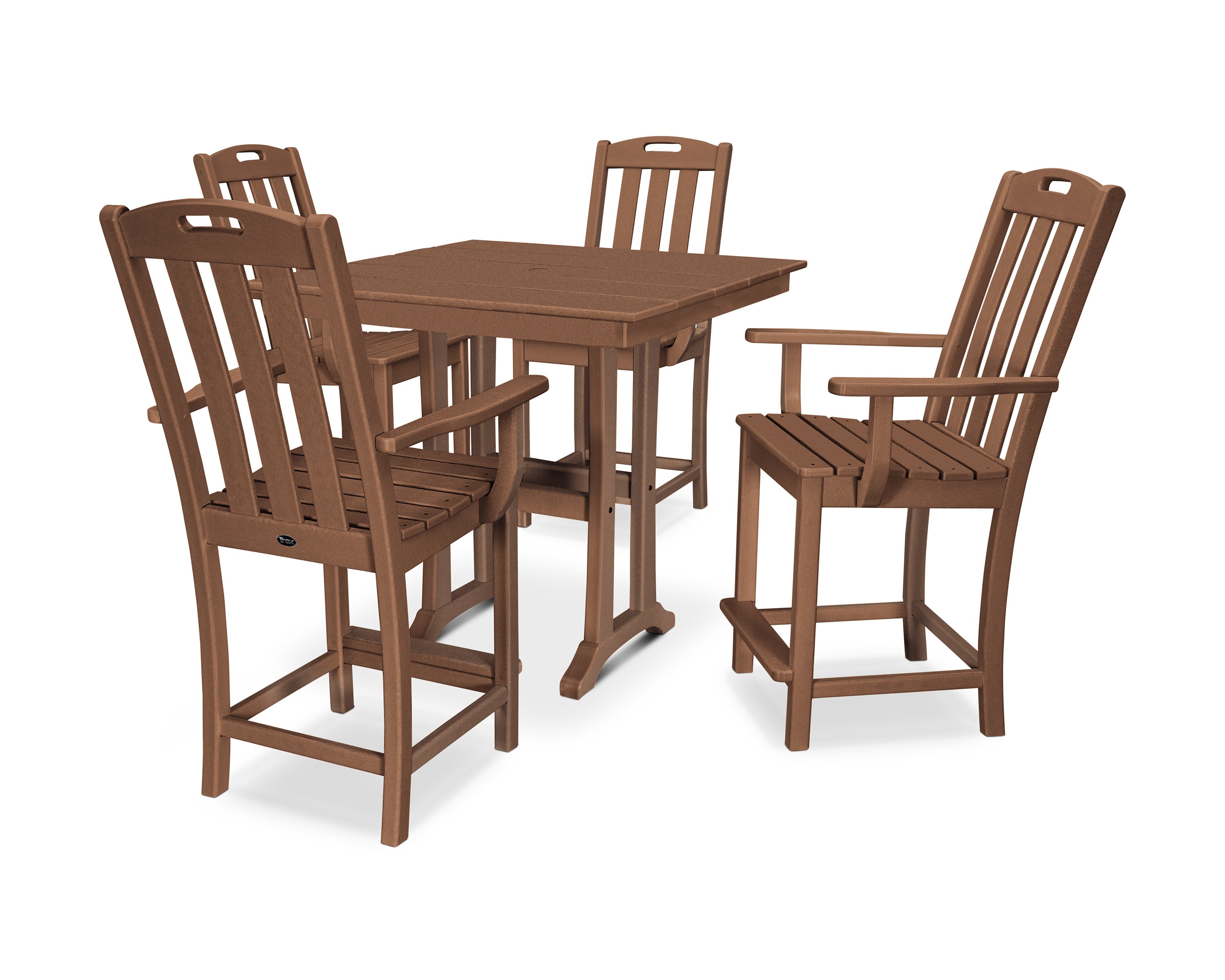 Yacht Club 5-Piece Farmhouse Trestle Arm Chair Counter Set in Tree House