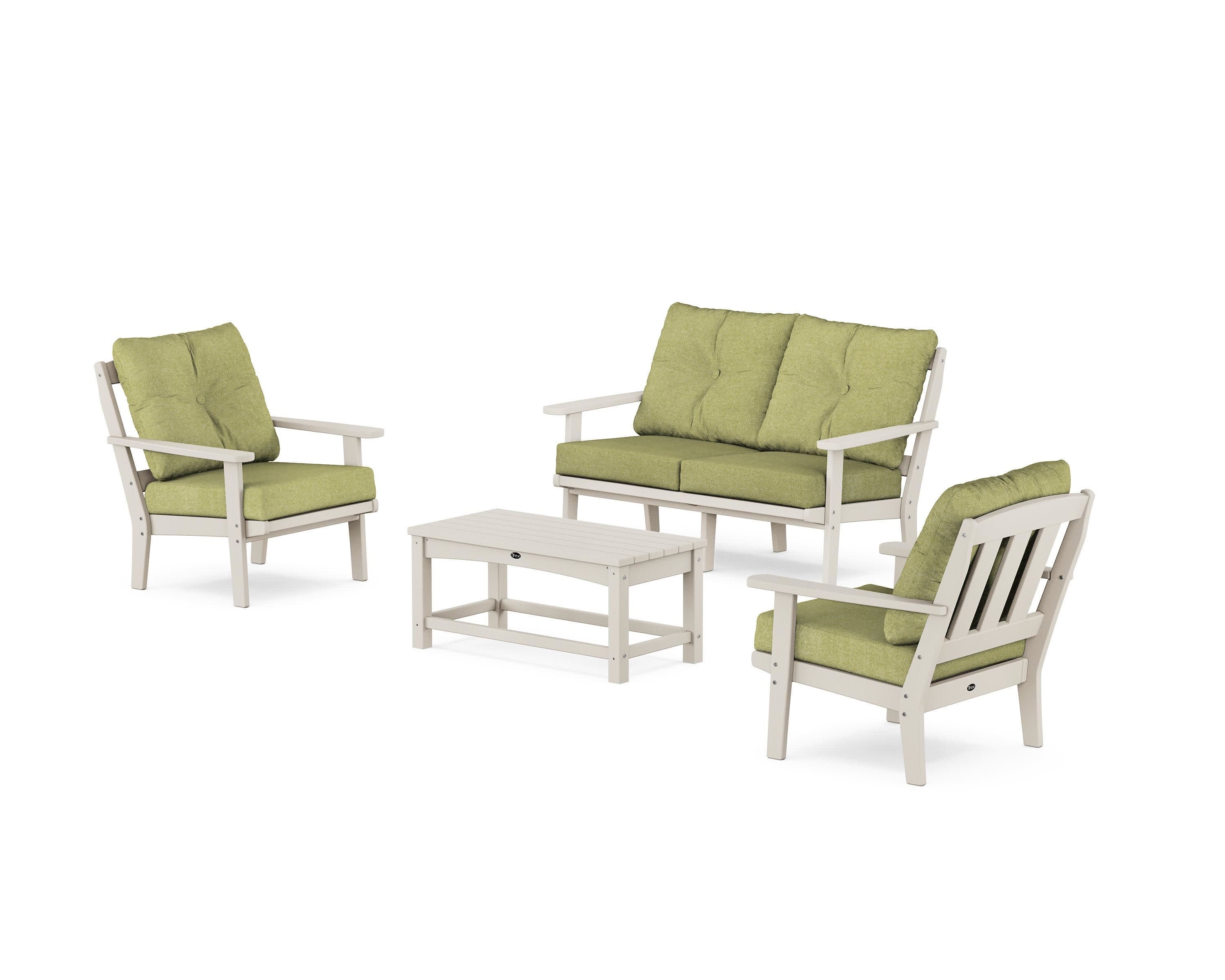 Cape Cod 4-Piece Deep Seating Set with Loveseat in Sand Castle / Chartreuse Boucle