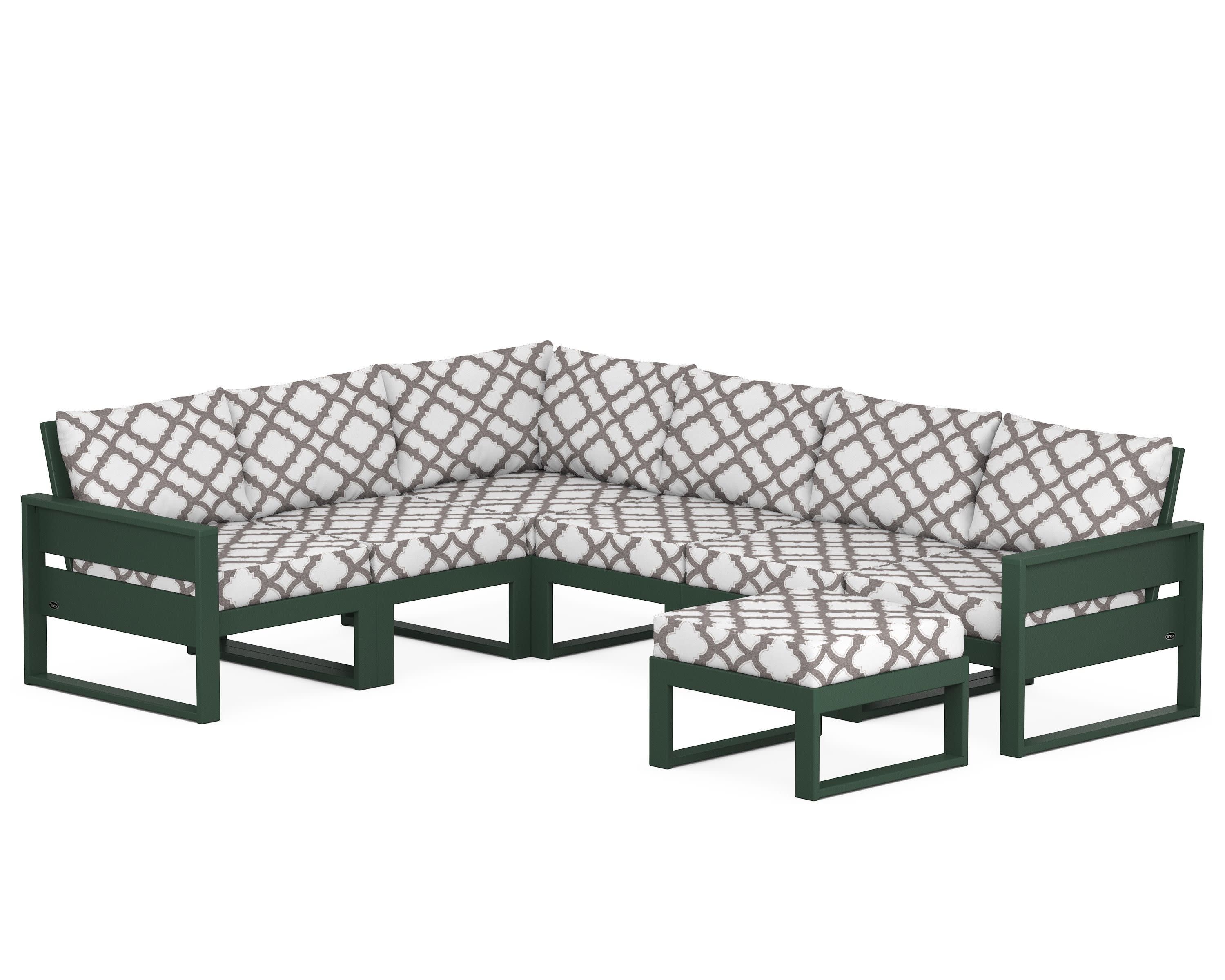Eastport 6-Piece Sectional with Ottoman in Rainforest Canopy / Trellis Grey Mist