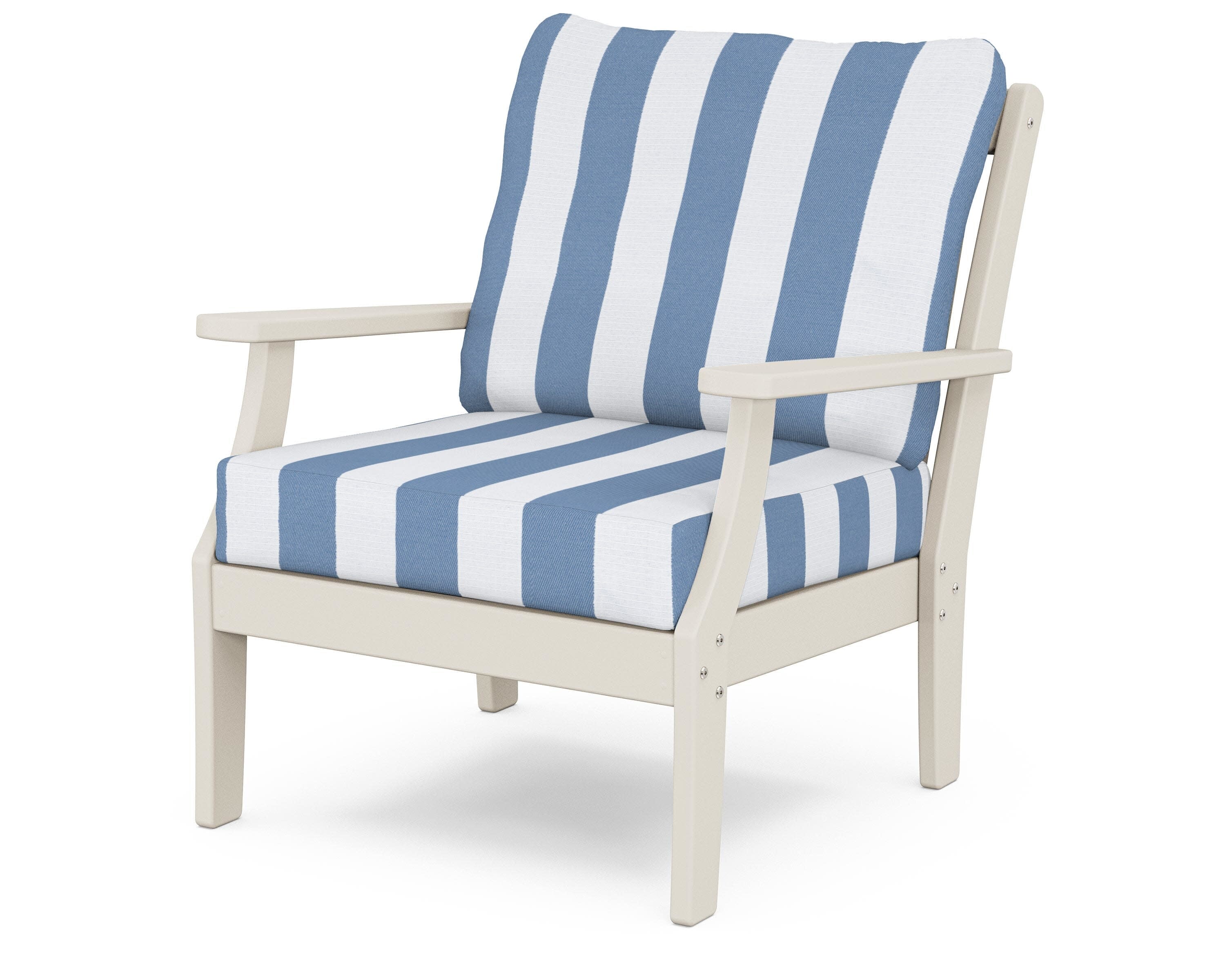 Yacht Club Deep Seating Chair in Sand Castle / Cabana Stripe Sky Blue