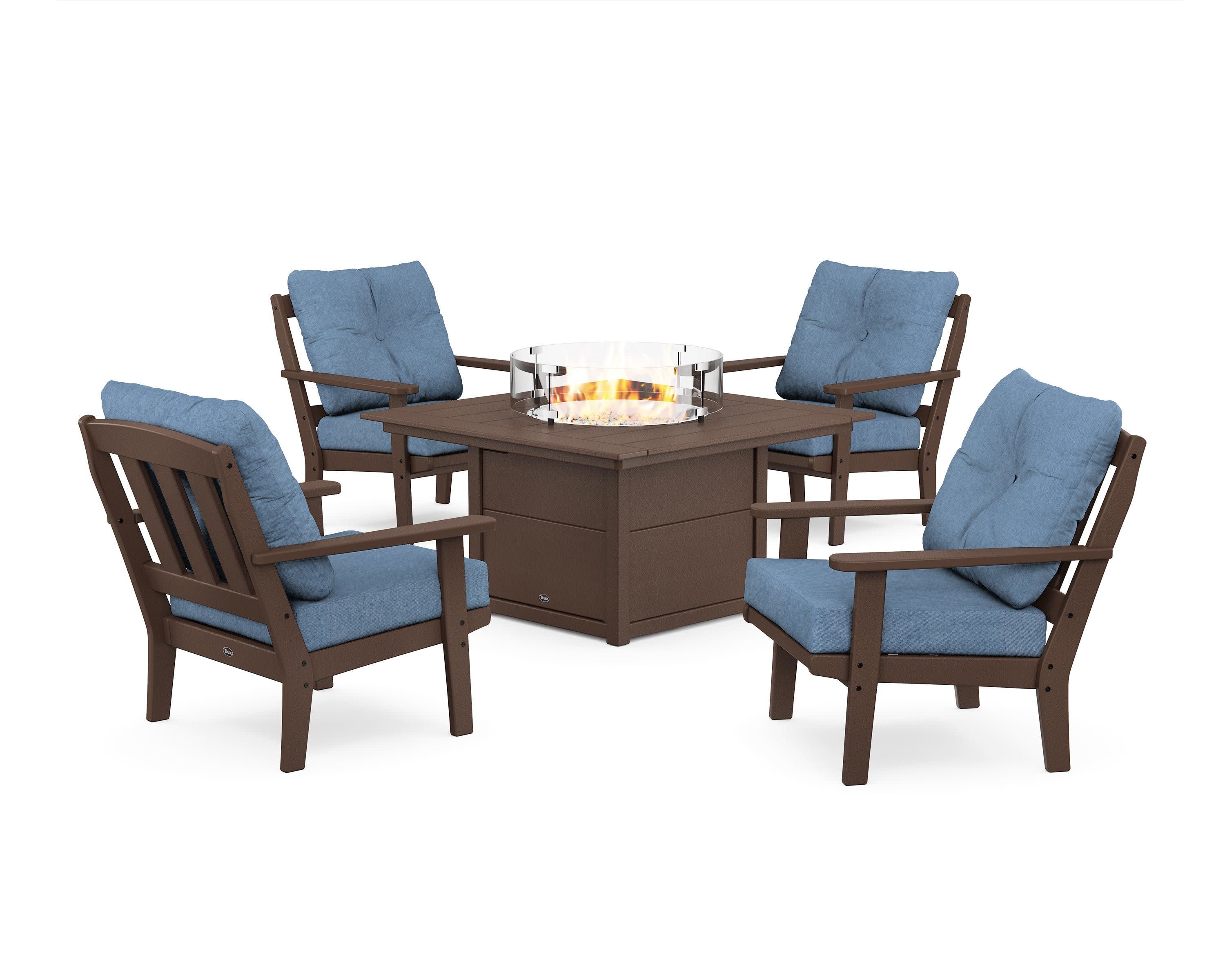 Cape Cod 5-Piece Deep Seating Set with Fire Pit Table in Vintage Lantern / Sky Blue