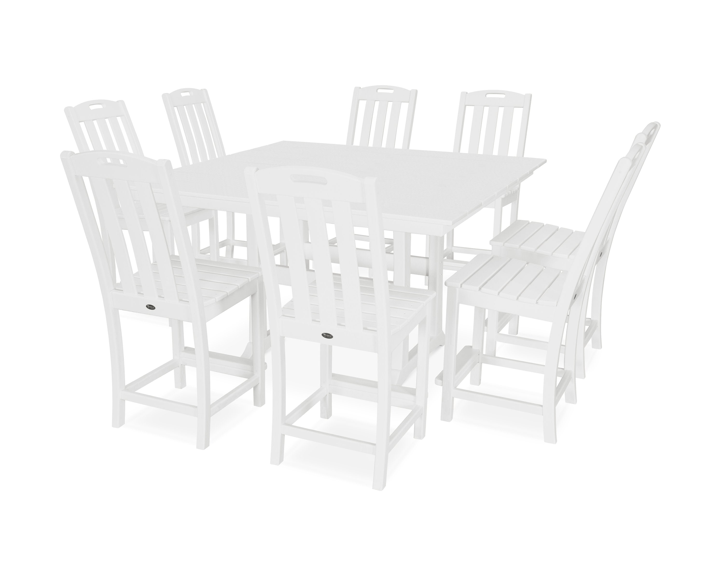 Yacht Club 9-Piece Farmhouse Trestle Side Chair Counter Set in Classic White