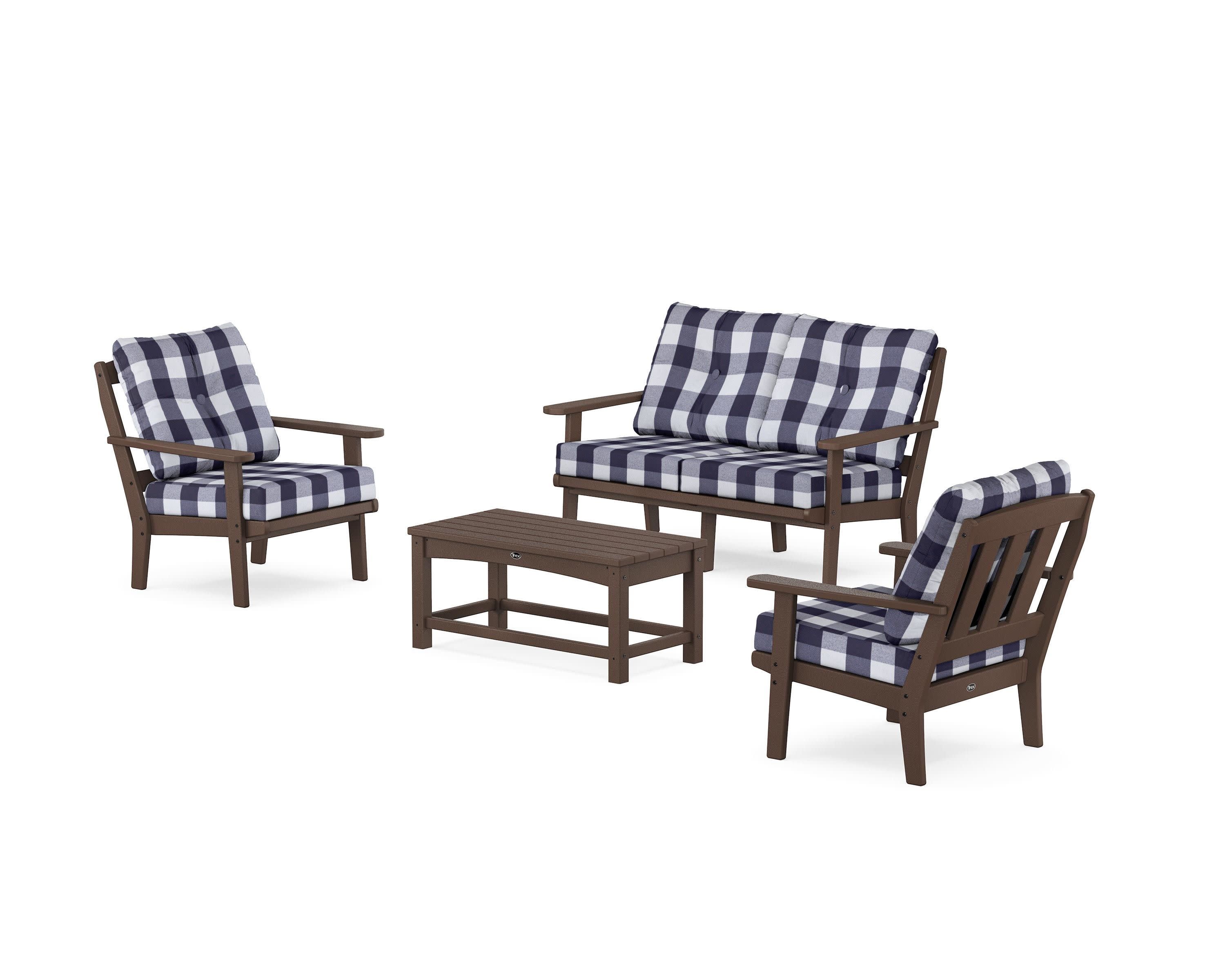 Cape Cod 4-Piece Deep Seating Set with Loveseat in Vintage Lantern / Buffalo Plaid Navy