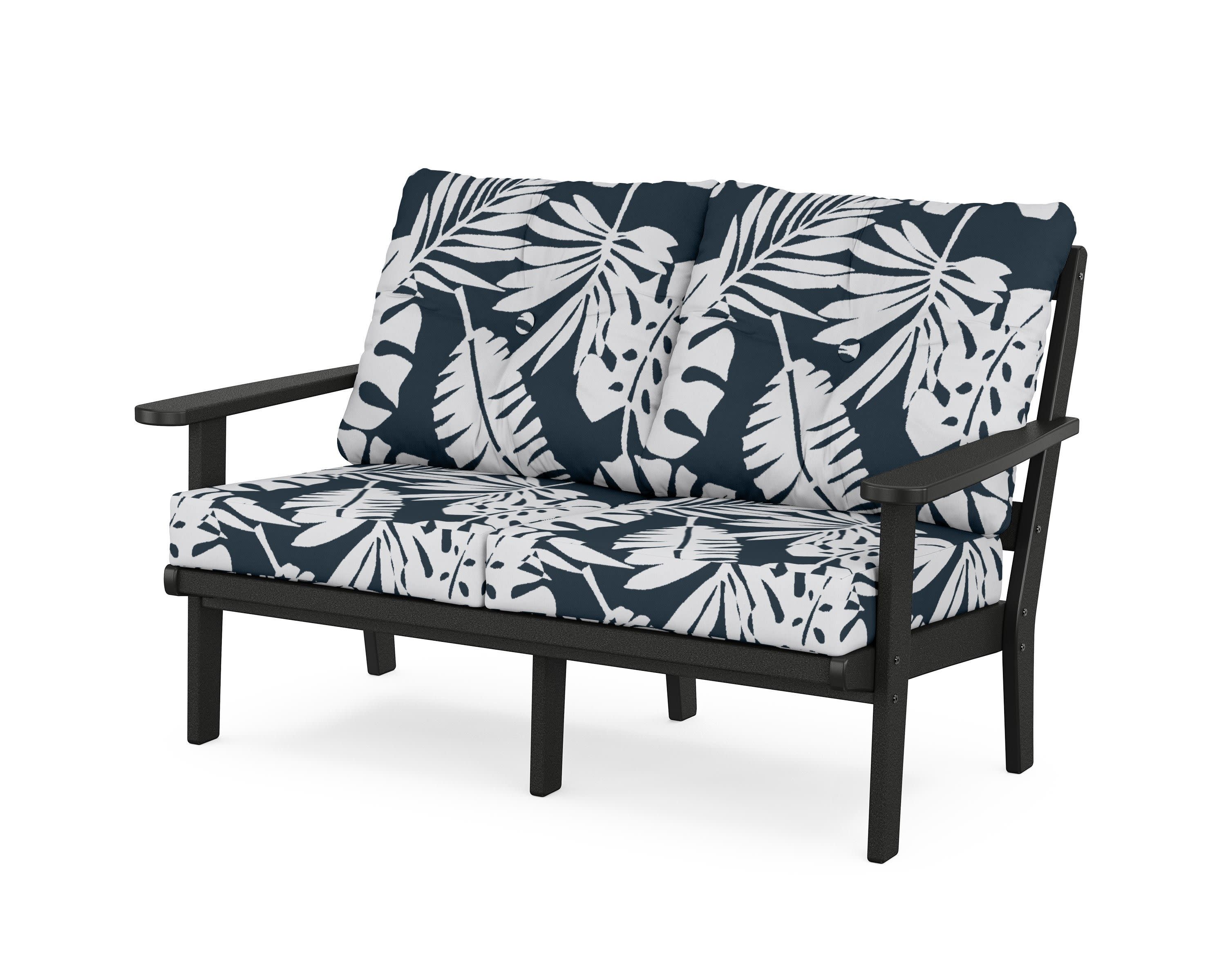 Cape Cod Deep Seating Loveseat in Charcoal Black / Leaf Marine Indigo