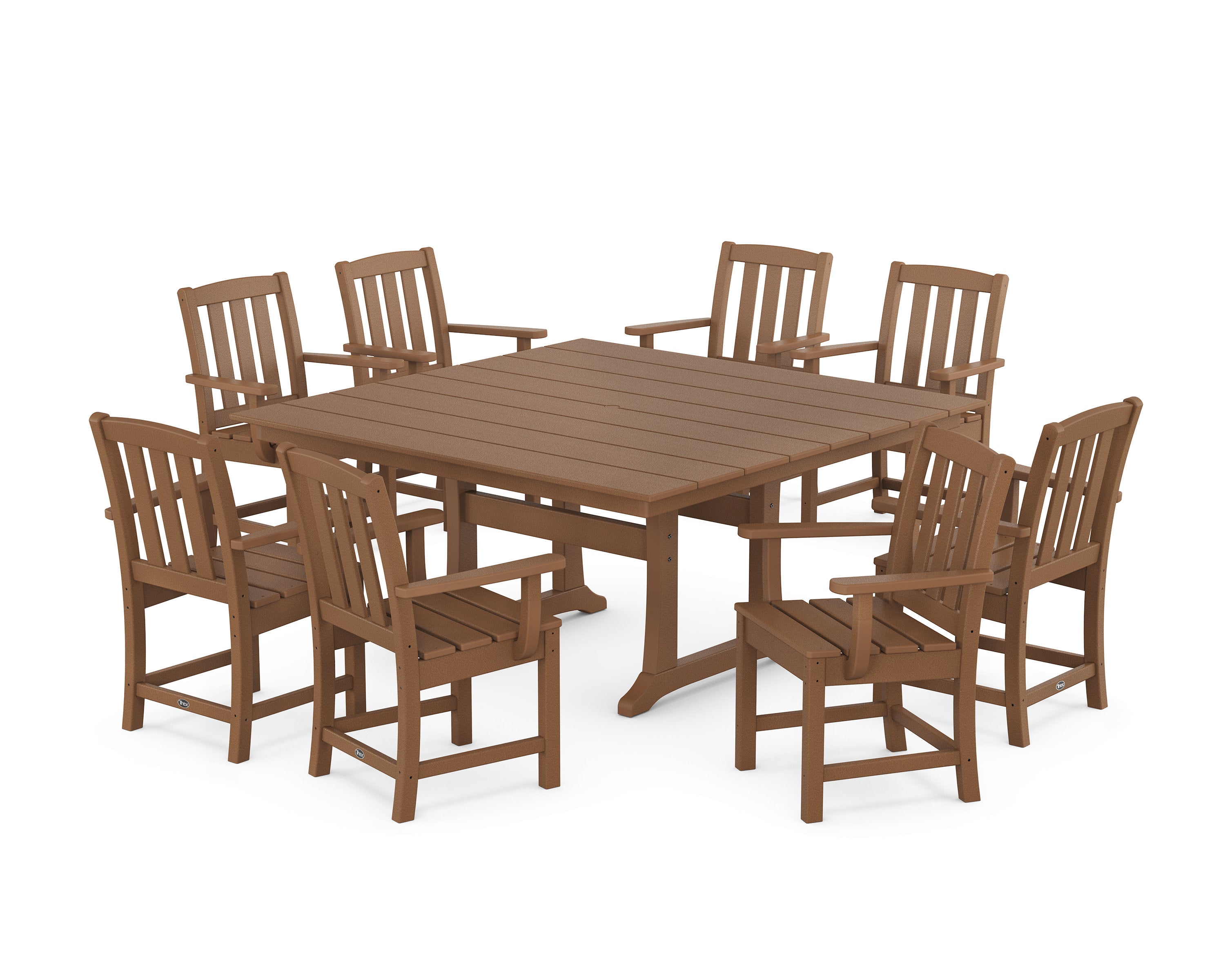 Cape Cod 9-Piece Square Farmhouse Dining Set with Trestle Legs in Tree House