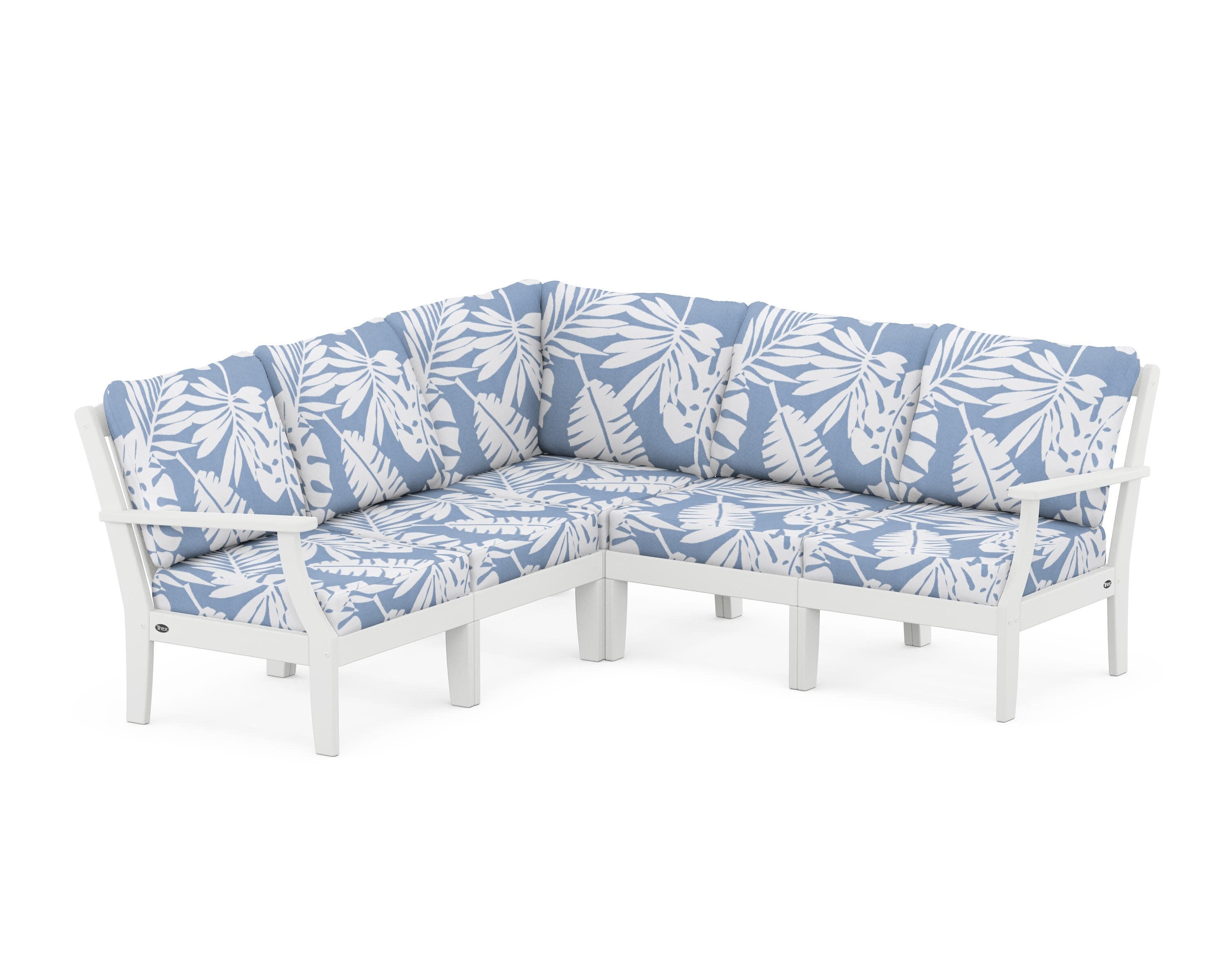 Yacht Club Modular 5-Piece Deep Seating Set in Classic White / Leaf Sky Blue