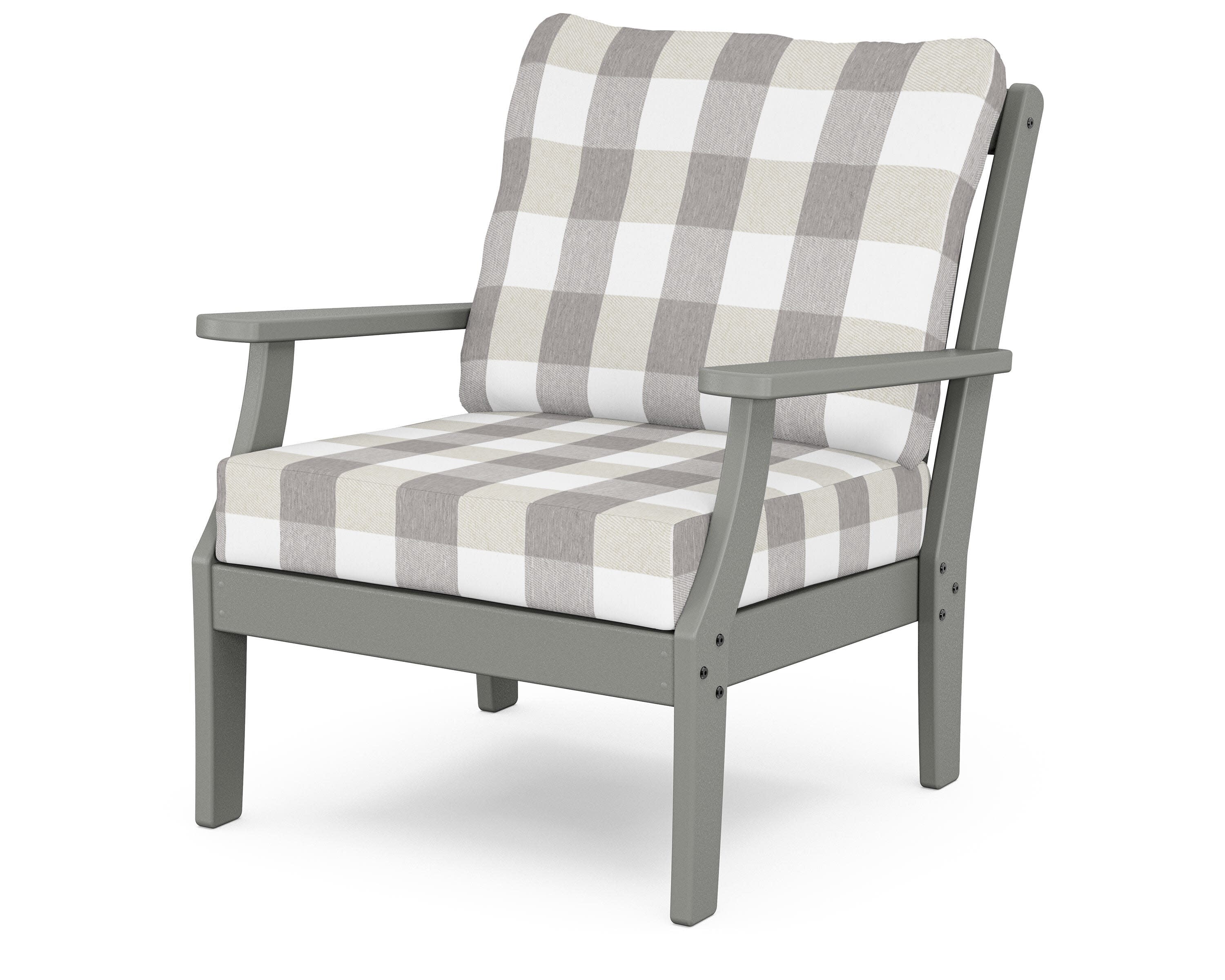 Yacht Club Deep Seating Chair in Stepping Stone / Buffalo Plaid Grey Mist