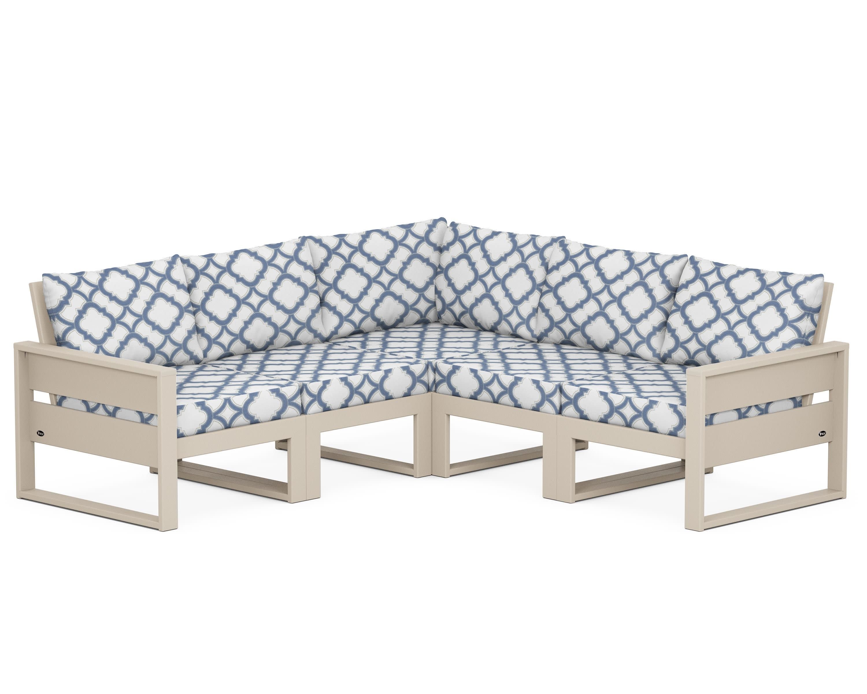 Eastport 5-Piece Sectional in Sand Castle / Trellis Sky Blue