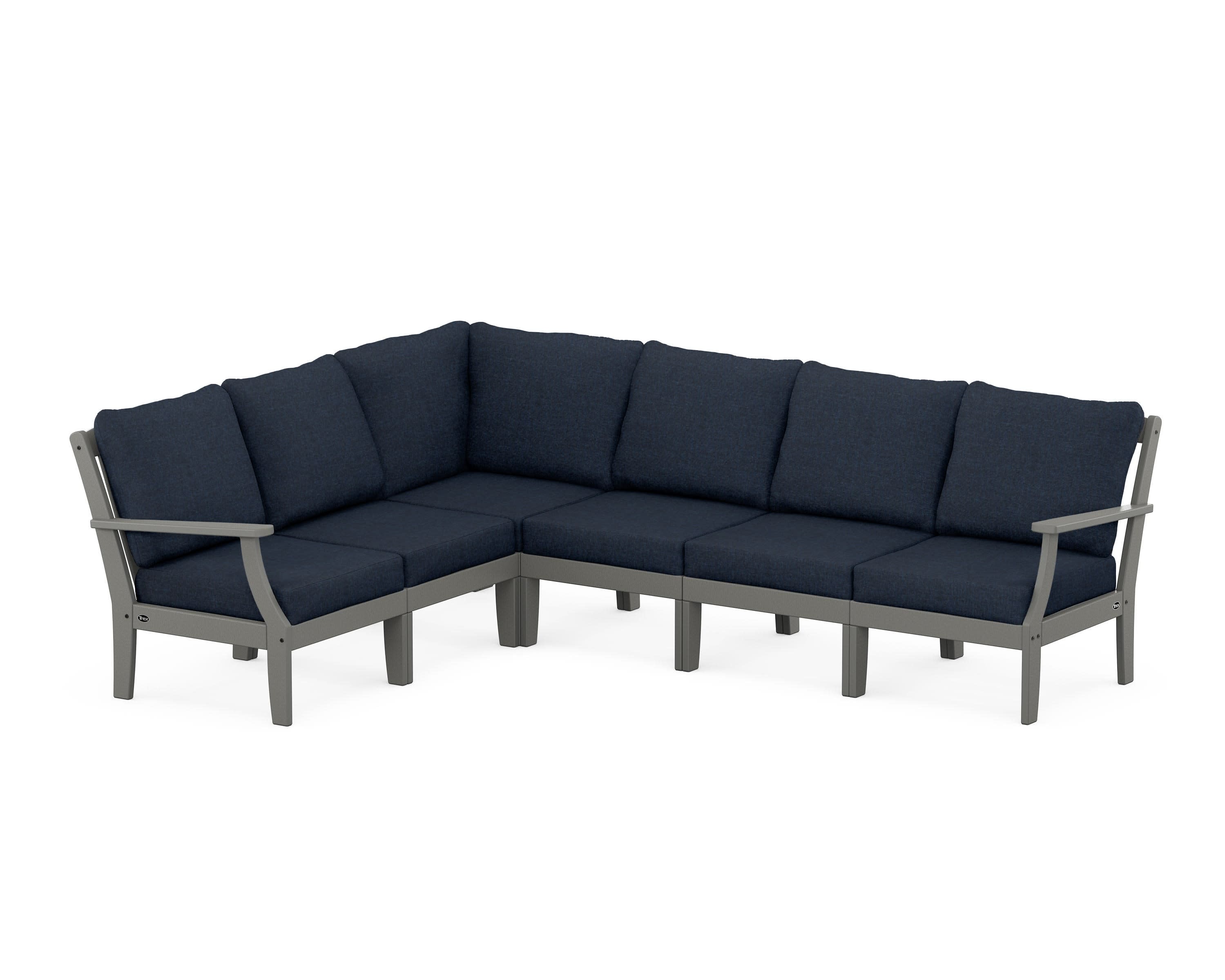Yacht Club Modular 6-Piece Deep Seating Set in Stepping Stone / Marine Indigo