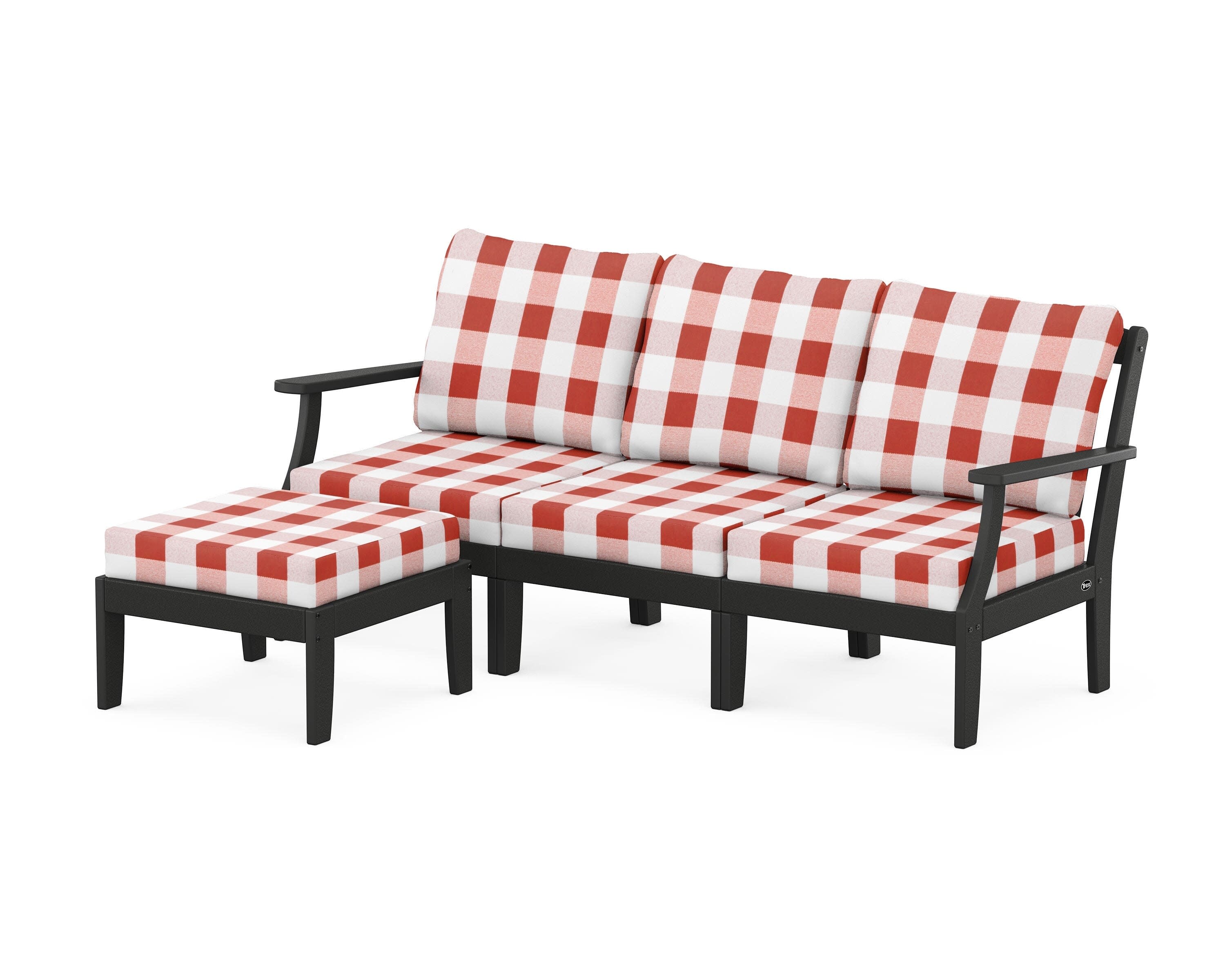 Yacht Club Modular 4-Piece Deep Seating Set with Ottoman in Charcoal Black / Buffalo Plaid Crimson