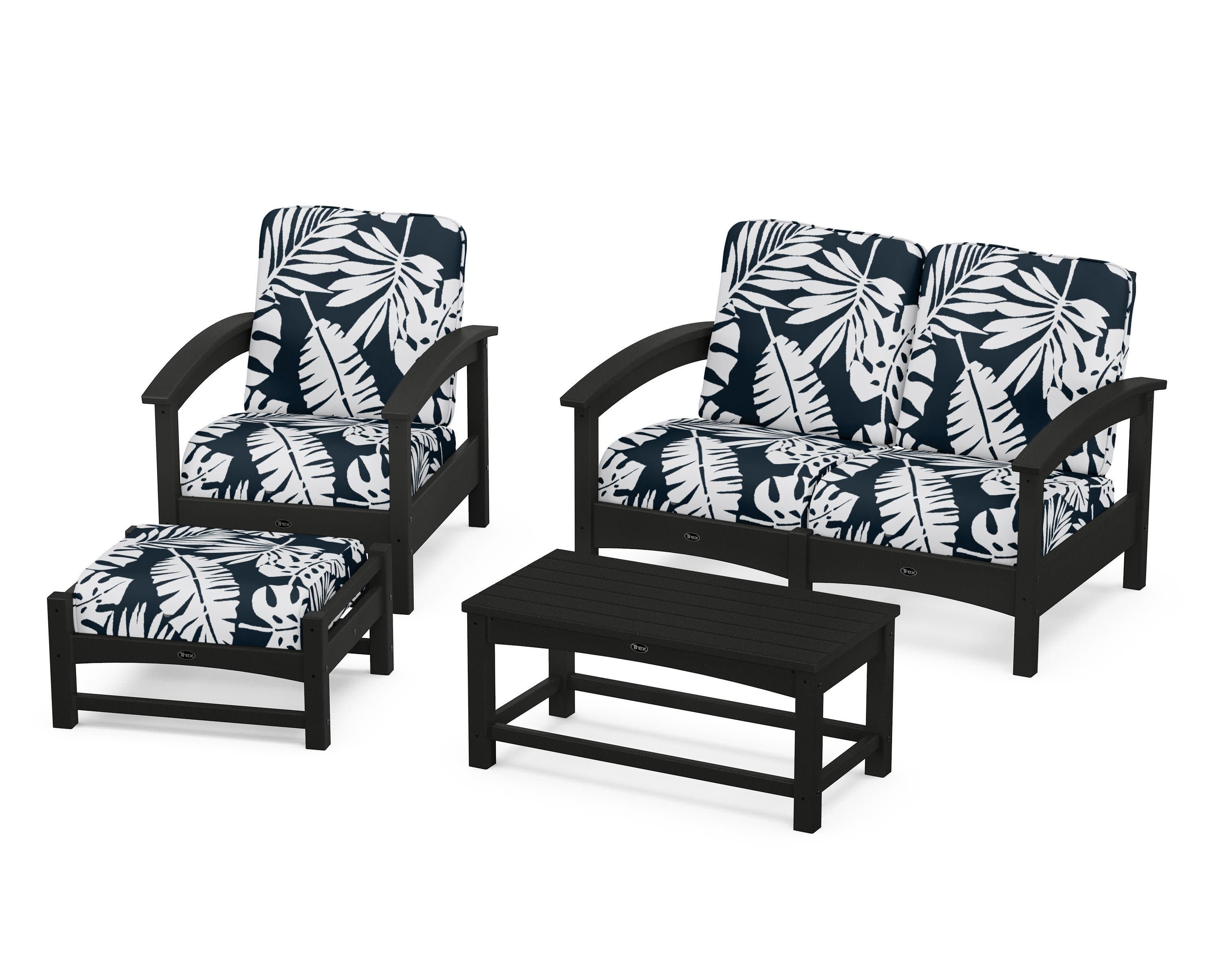 Rockport 4-Piece Deep Seating Conversation Group in Charcoal Black / Leaf Marine Indigo