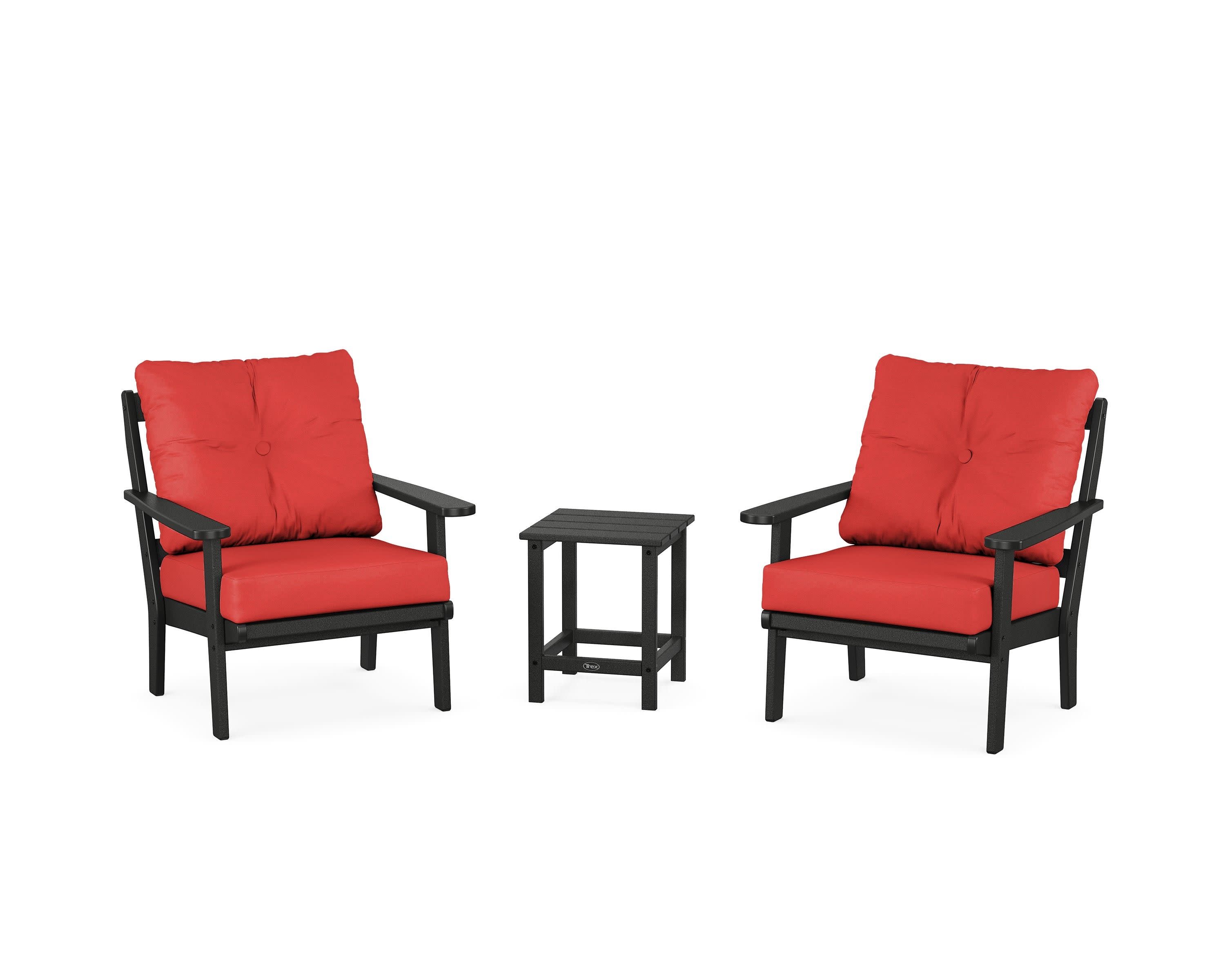 Cape Cod 3-Piece Deep Seating Set in Charcoal Black / Crimson Linen