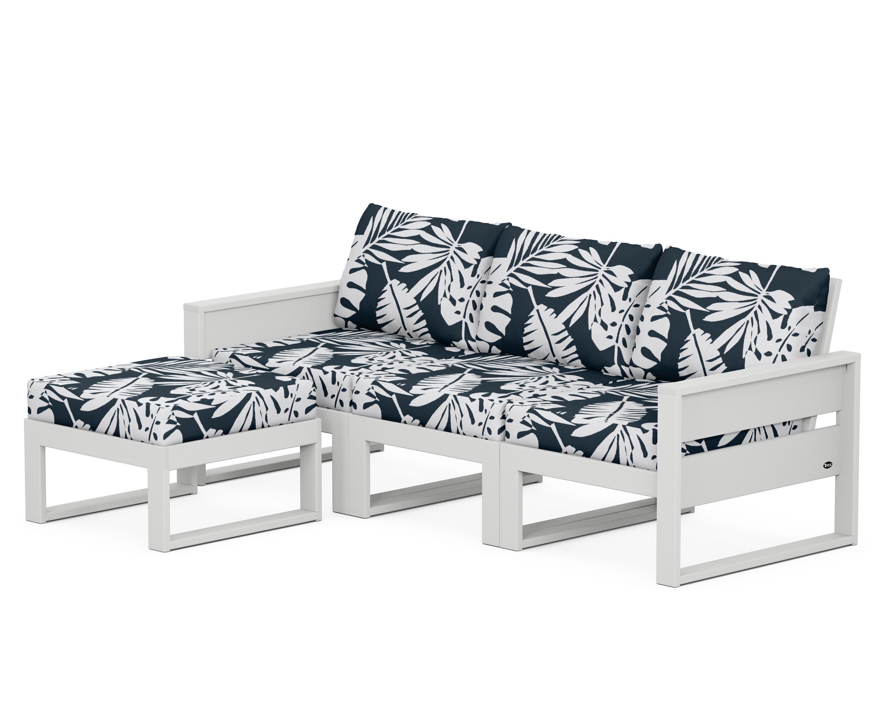 Eastport 4- Piece Sectional with Ottoman in Classic White / Leaf Marine Indigo