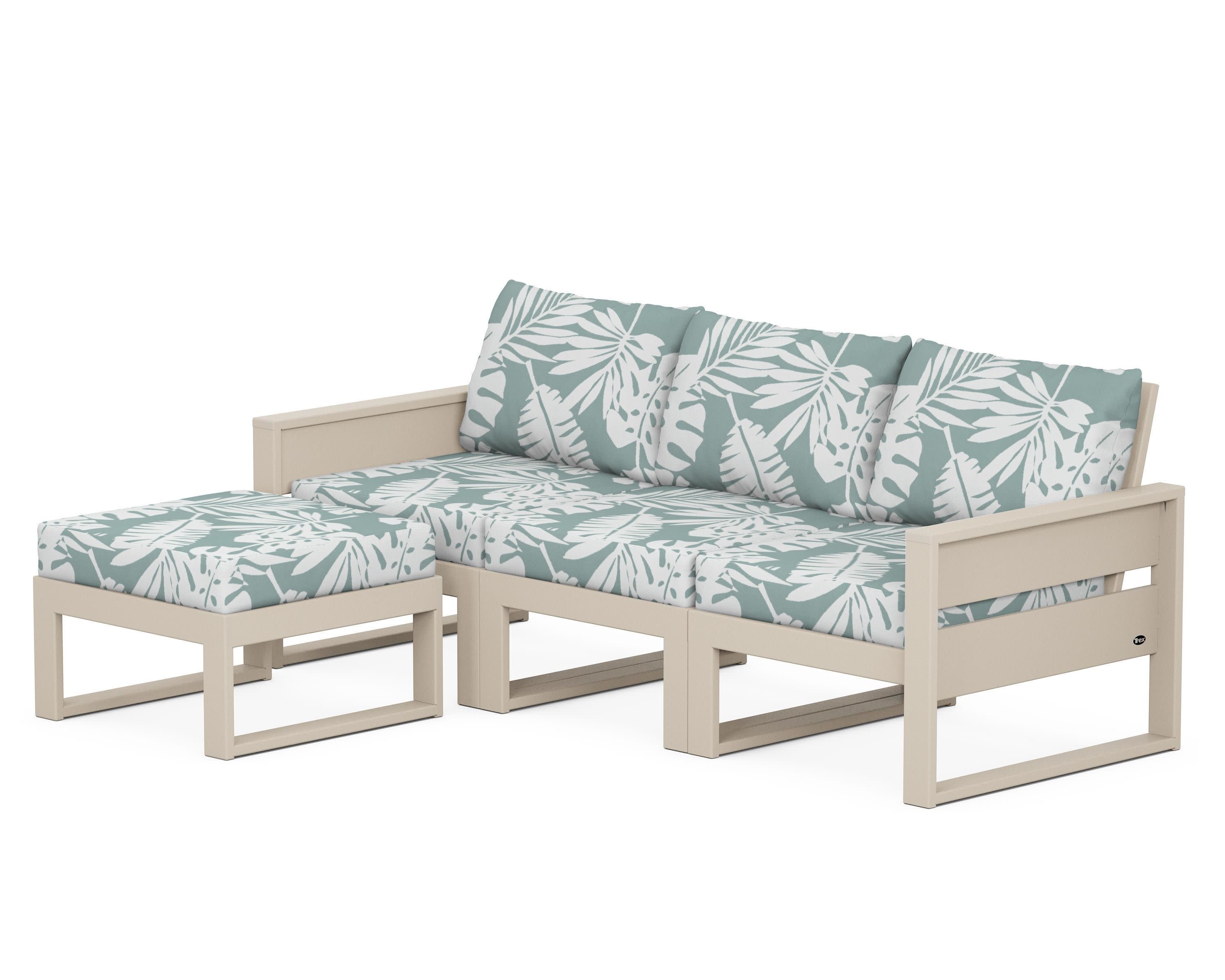 Eastport 4- Piece Sectional with Ottoman in Sand Castle / Leaf Glacier Spa