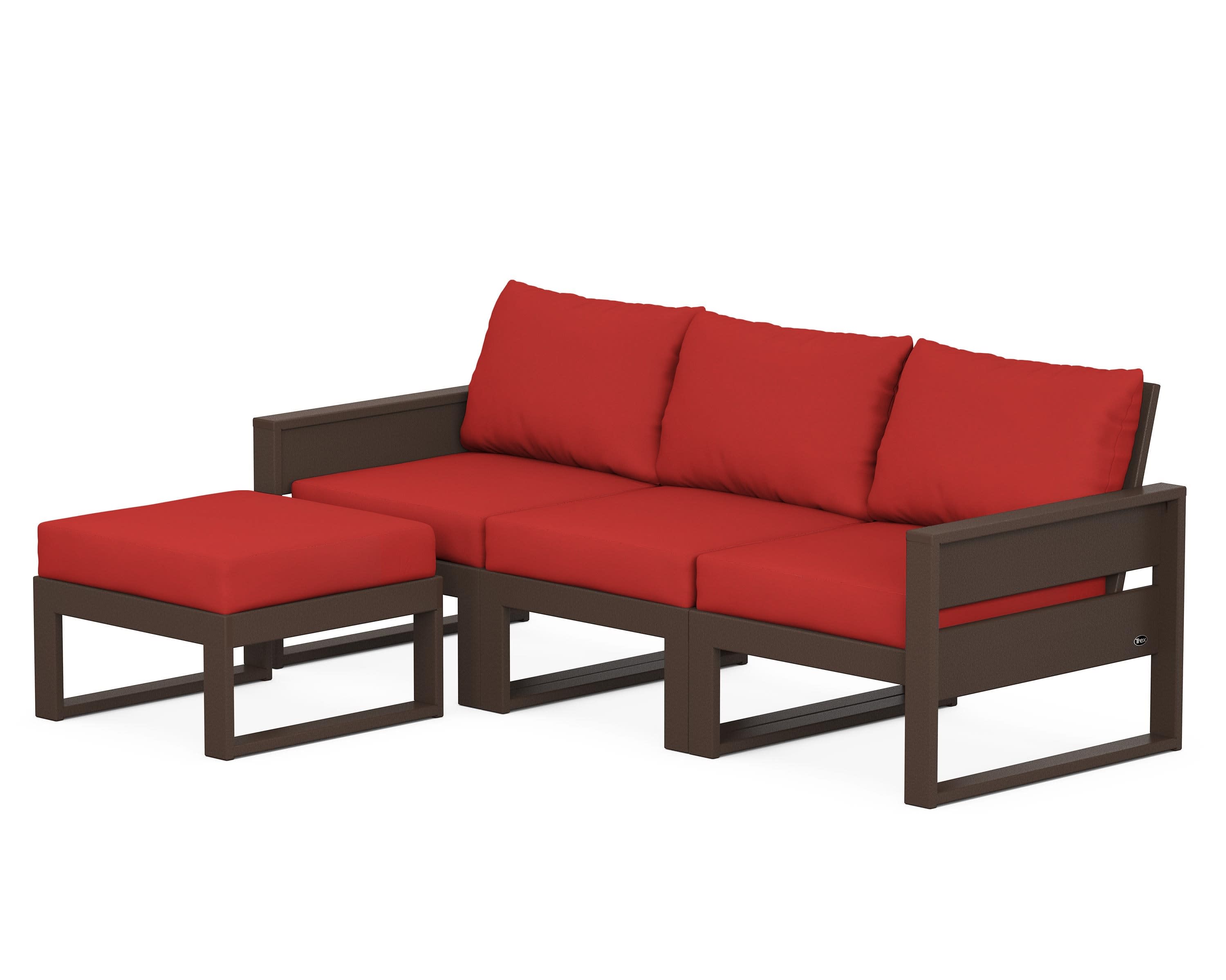 Eastport 4- Piece Sectional with Ottoman in Vintage Lantern / Crimson Linen