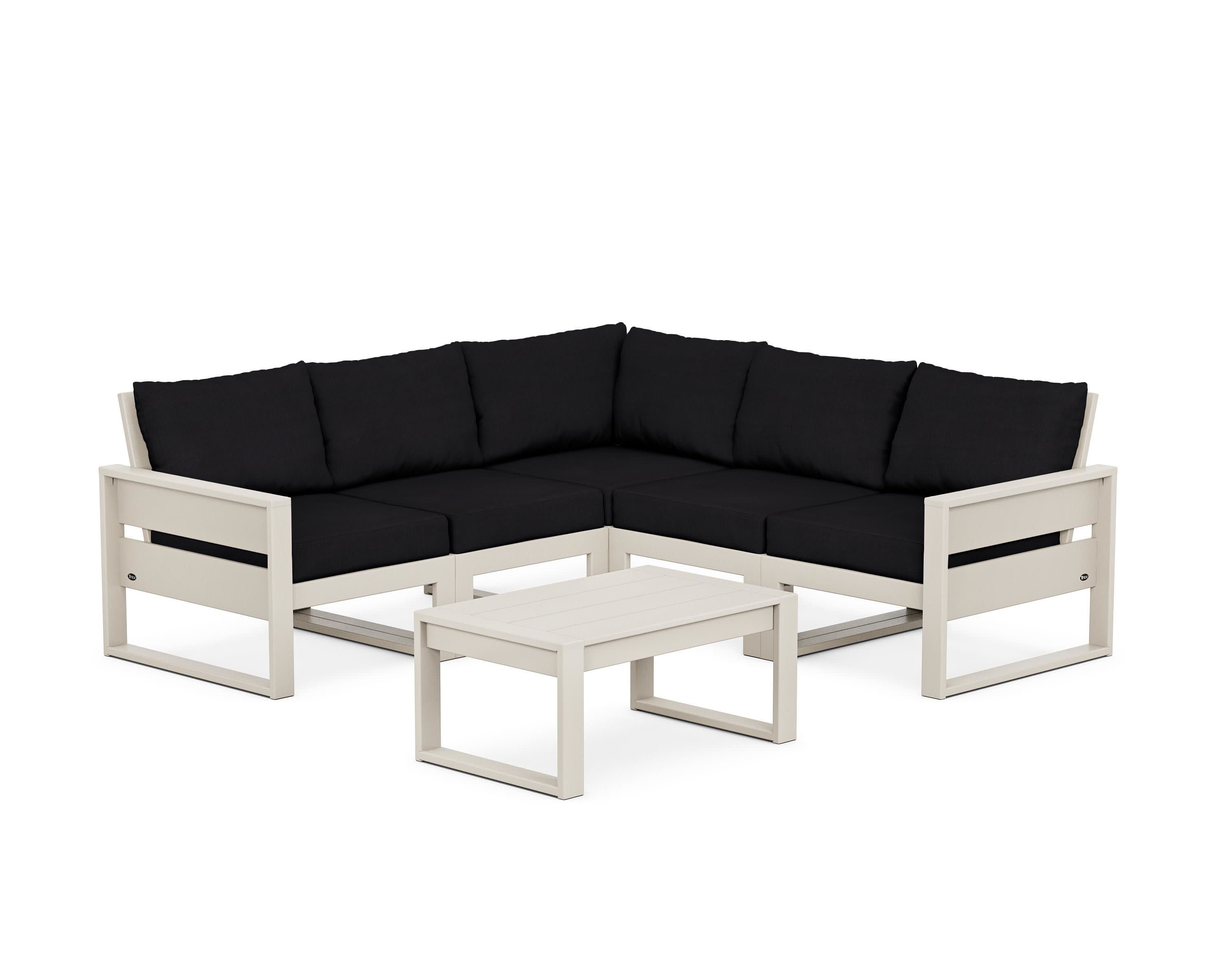 Eastport 6-Piece Deep Seating Sectional + Coffee Table Set in Sand Castle / Midnight Linen